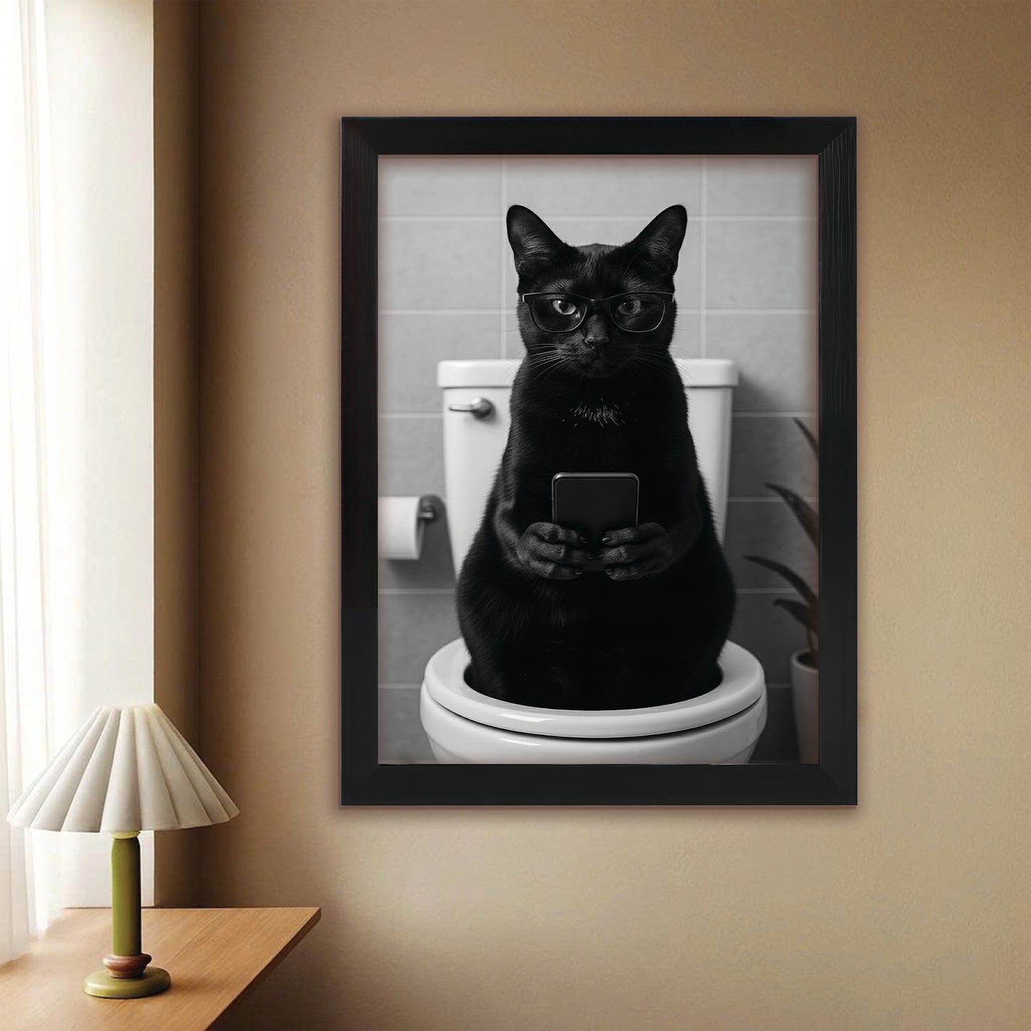 Custom Photo Cat Bathroom Style 14 Canvas Framed Wall Art Gift For Cat Lovers
