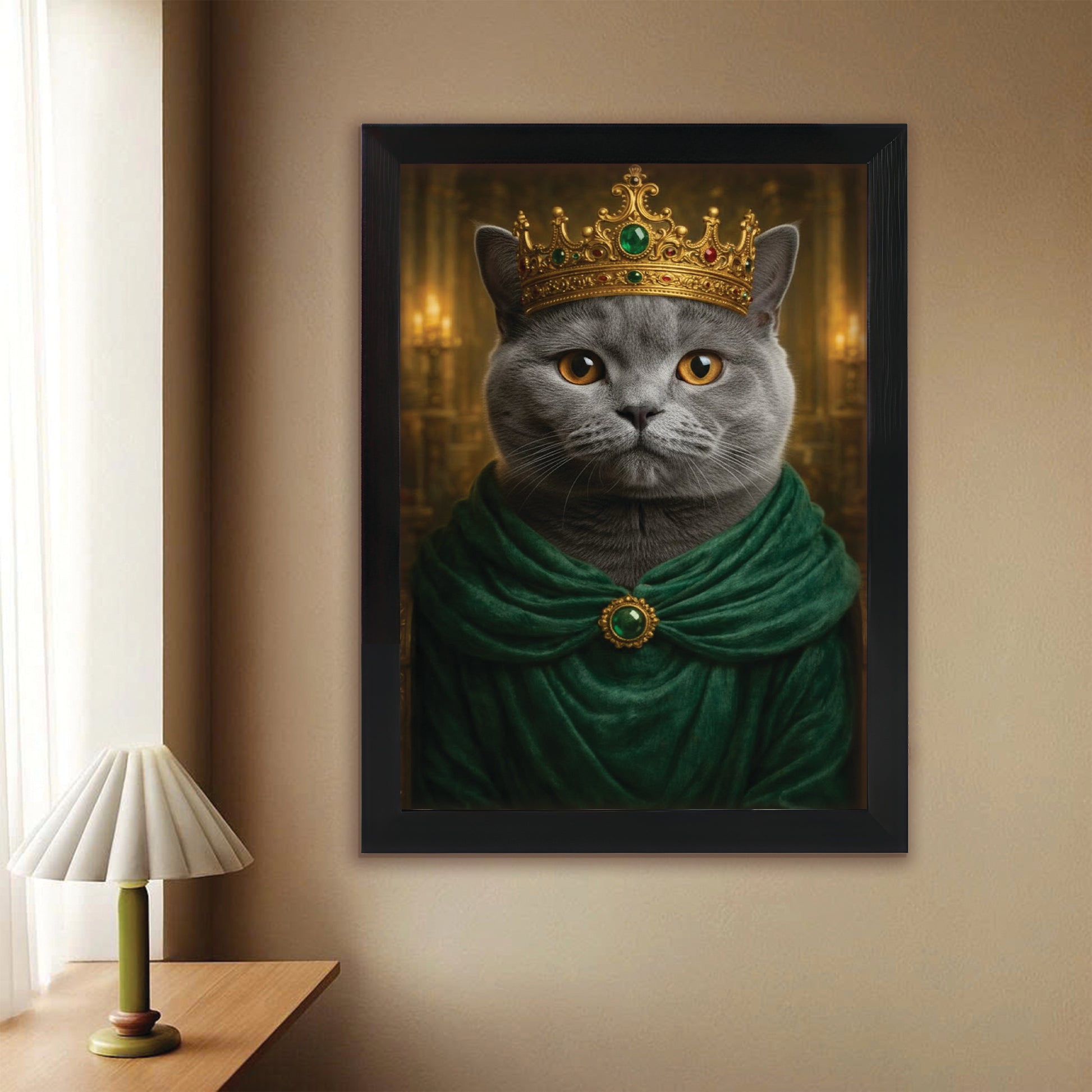 Custom Photo Royal King Queen Cat Canvas Framed Wall Art Gift For Cat Lovers