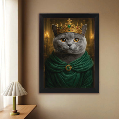 Custom Photo Royal King Queen Cat Canvas Framed Wall Art Gift For Cat Lovers