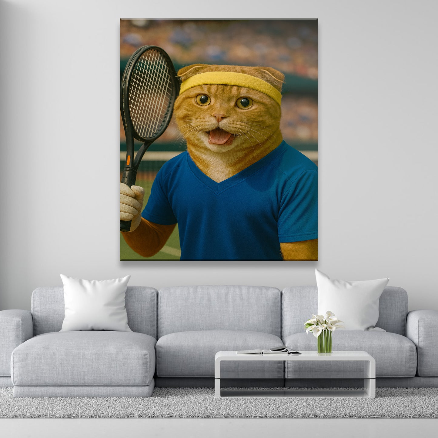 Custom Photo Tennis Player Cat Canvas Gift For Cat Lovers