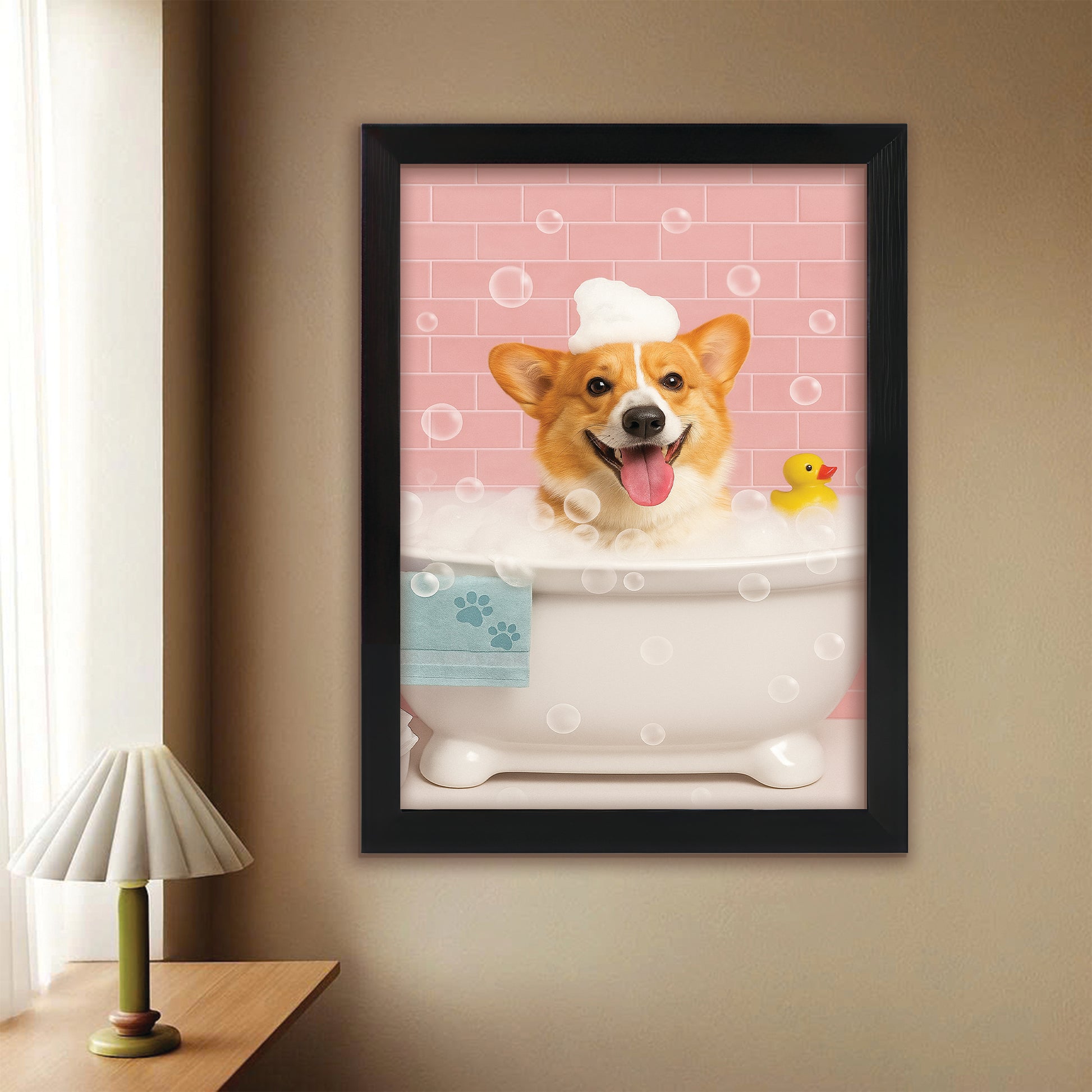 Custom Photo Dog In Bath Canvas Framed Wall Art Gift For Dog Lovers