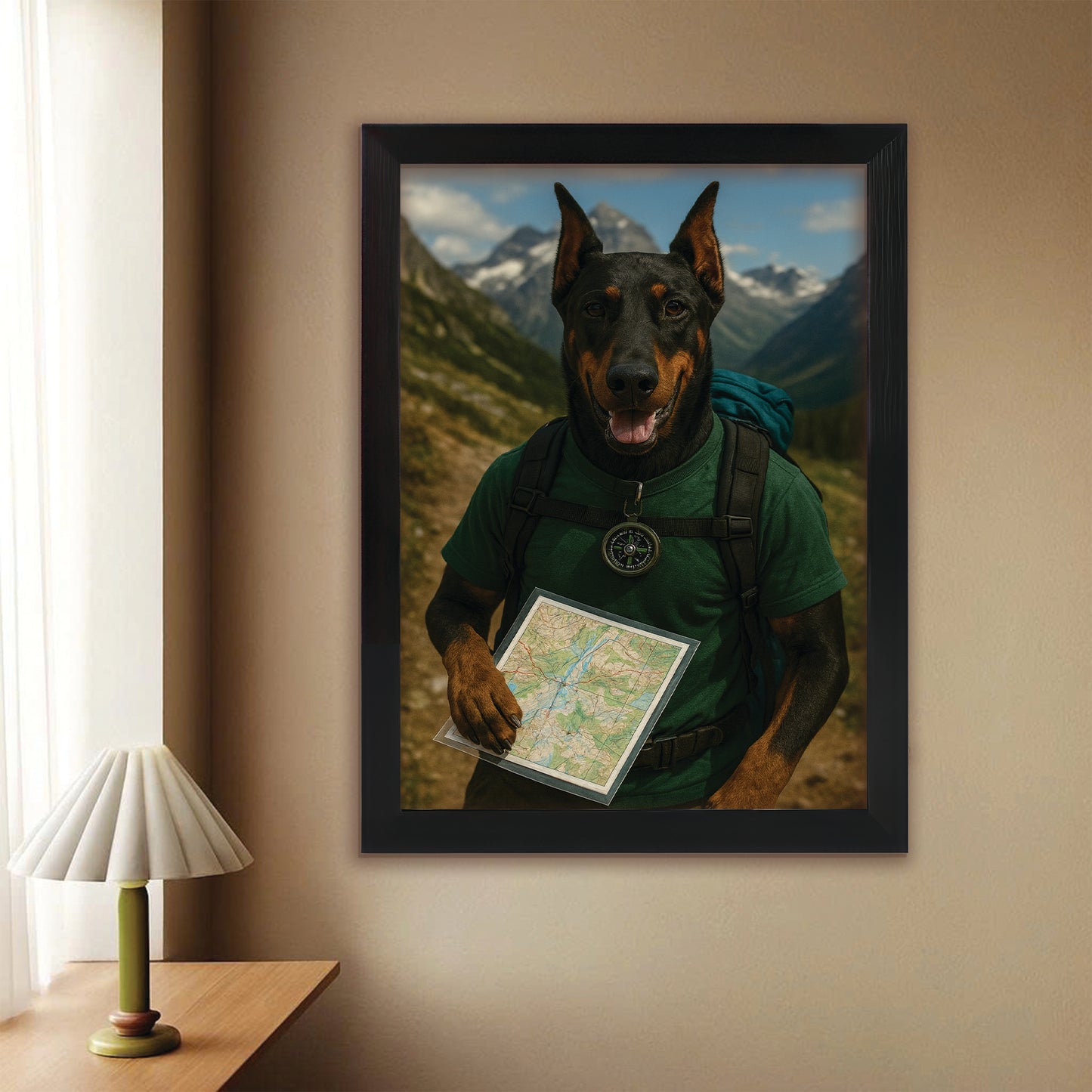 Custom Photo Explorer Hiking Dog Canvas Framed Wall Art Gift For Dog Lovers