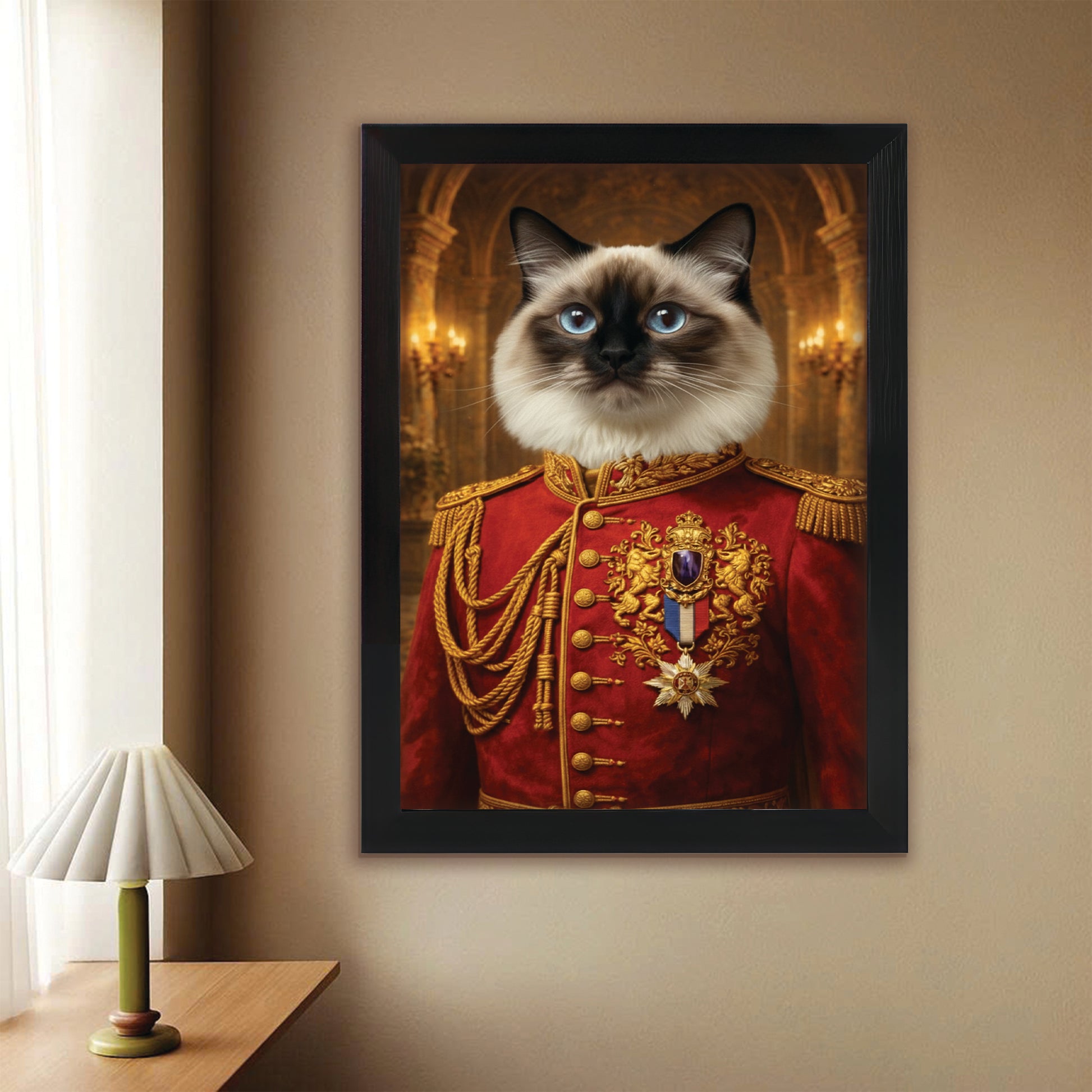 Custom Photo Royal King Cat Style 02 Canvas Framed Wall Art Gift For Cat Lovers