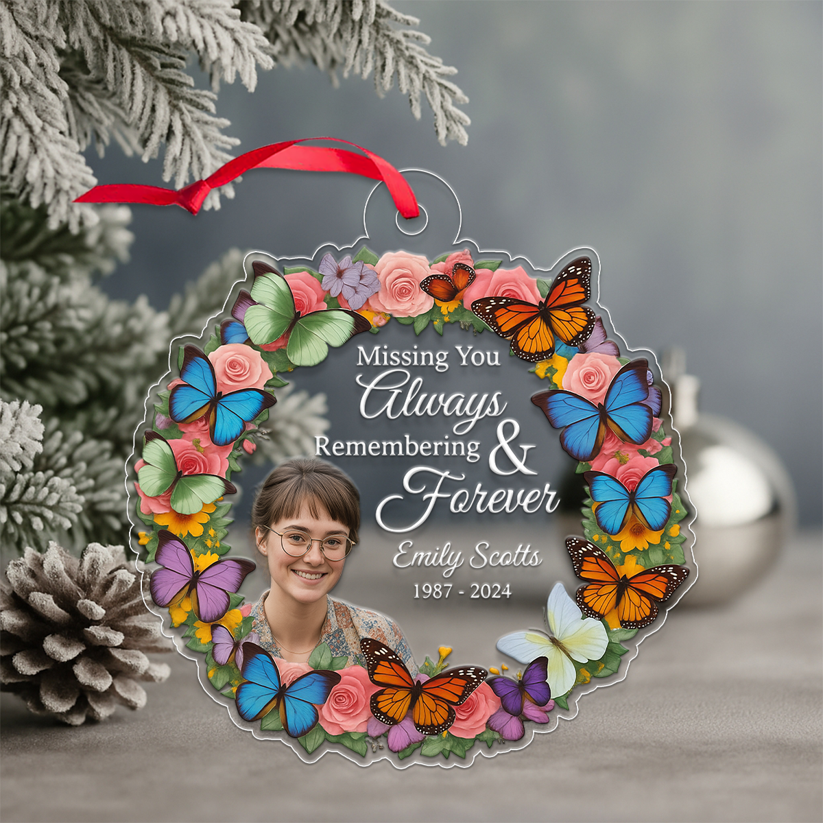 Custom Photo Missing You Always Remembering You Forever Acrylic Ornament Christmas Gift