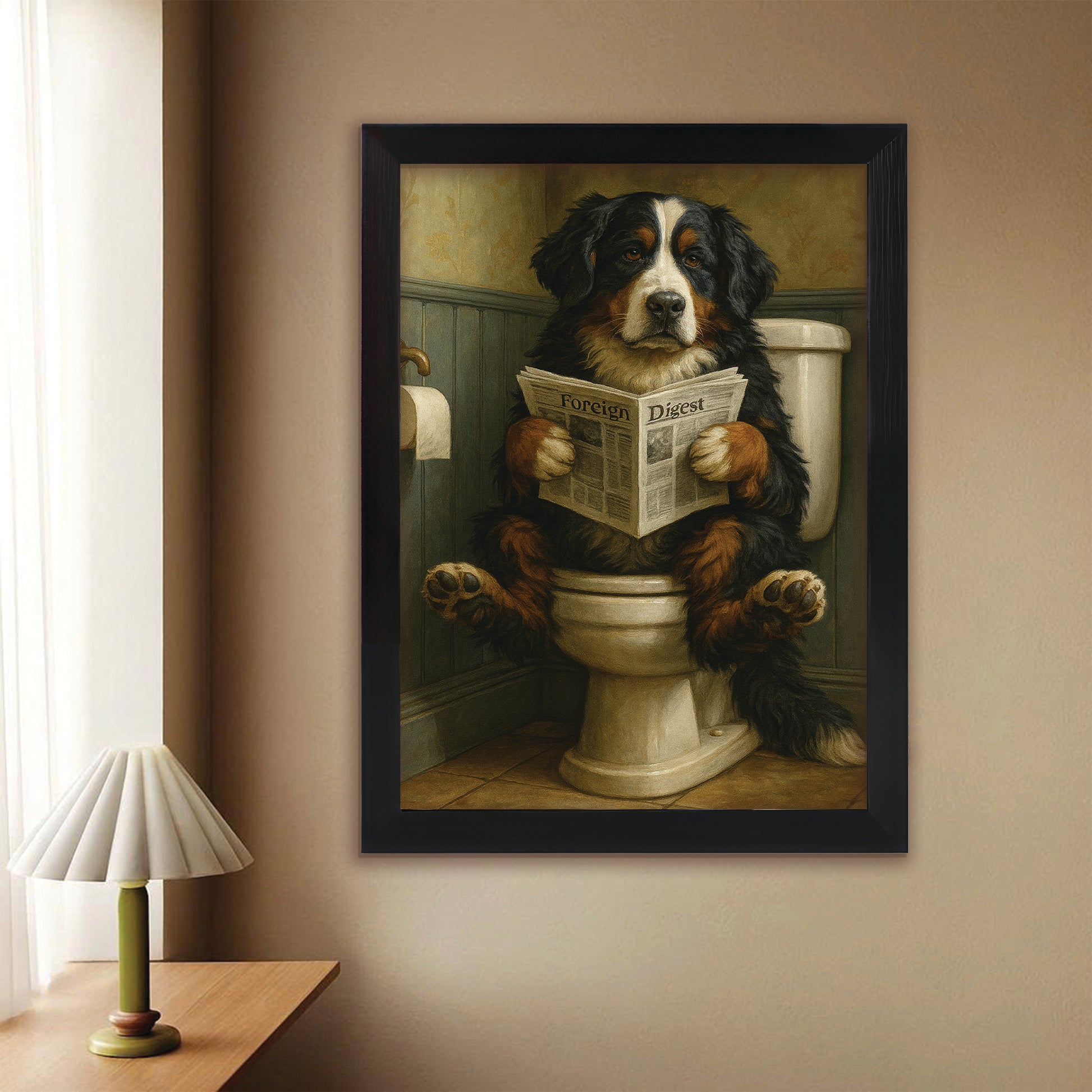Custom Photo Dog In Bathroom Style 2 Canvas Framed Wall Art Gift For Dog Lovers
