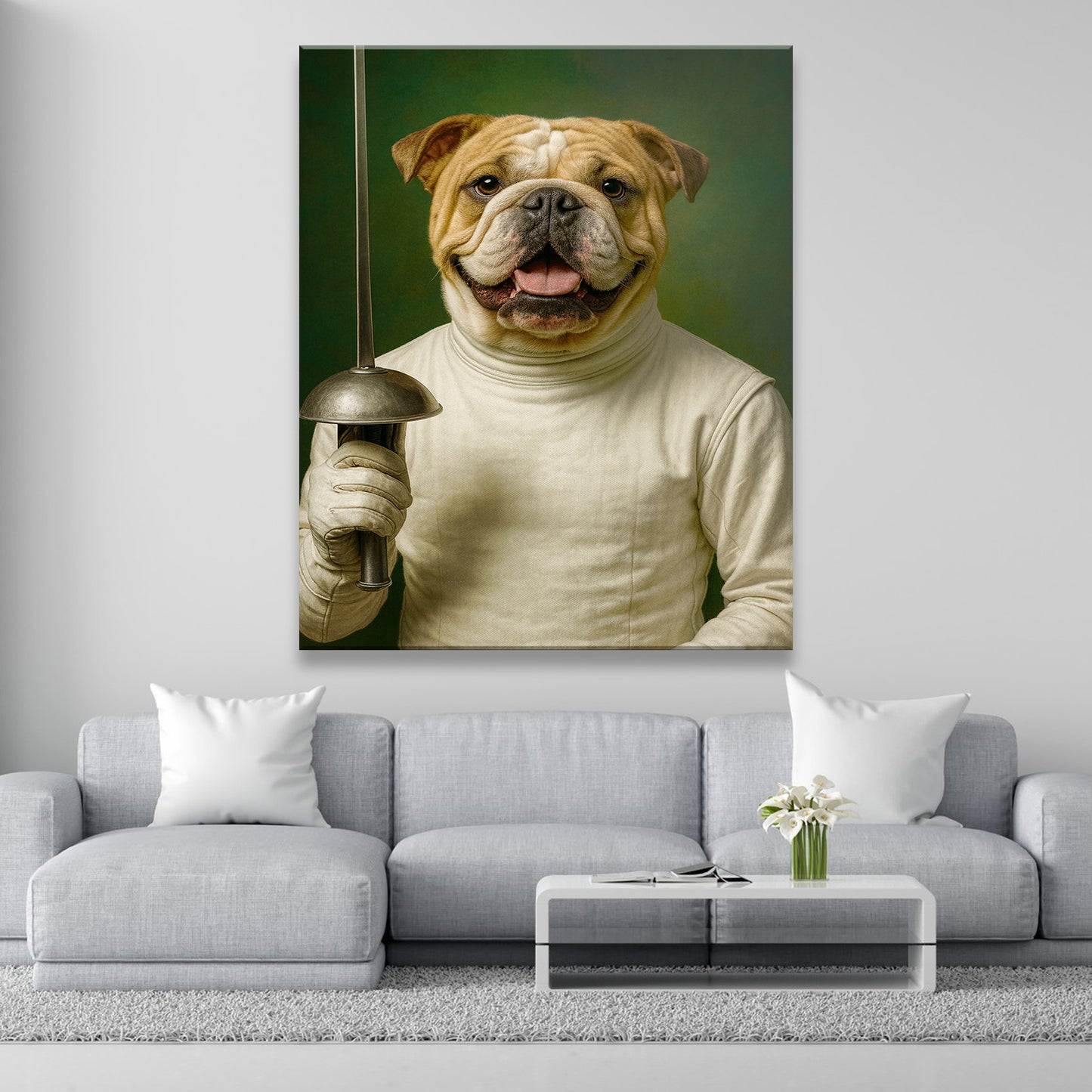 Custom Photo Fencer Dog Canvas Gift For Dog Lovers