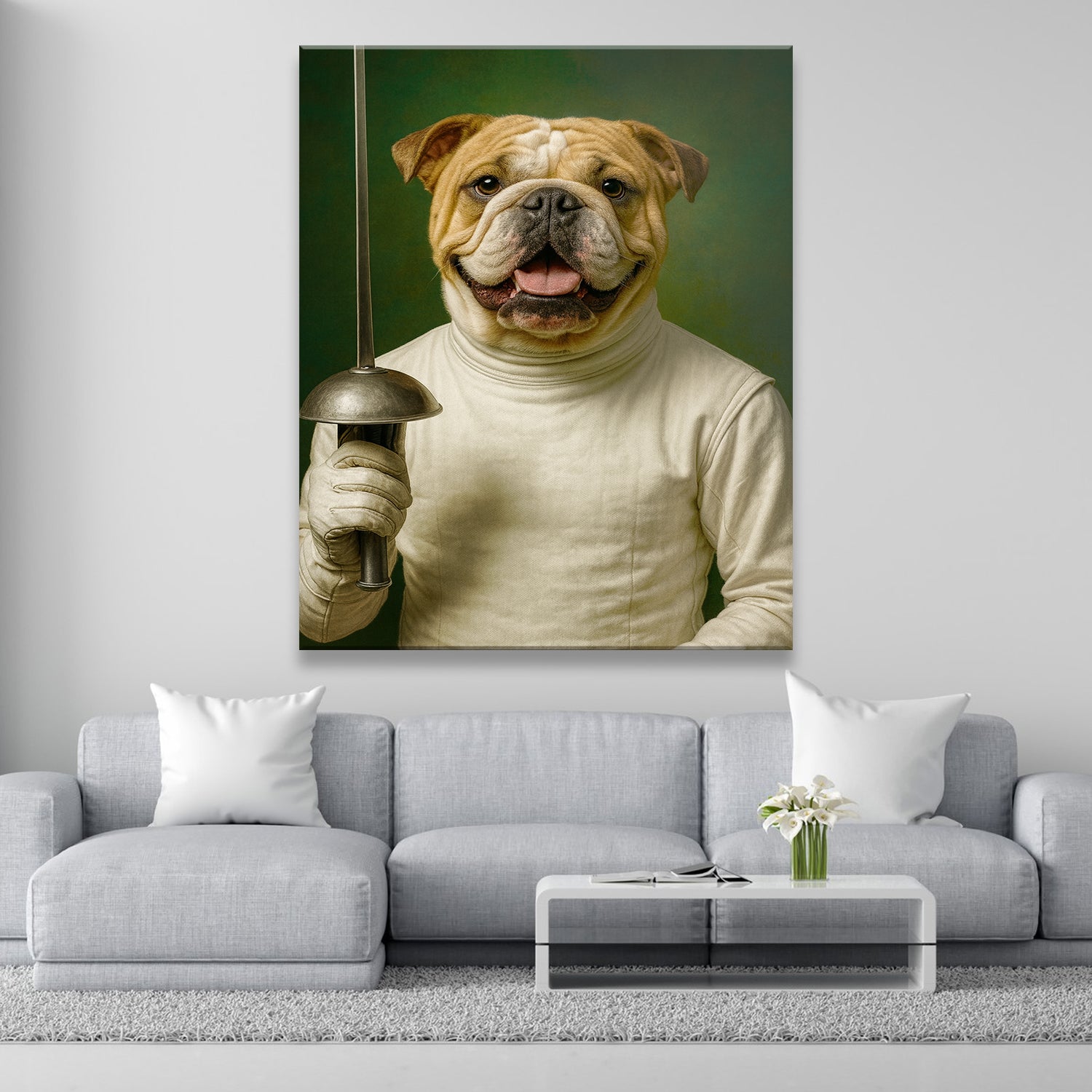 Custom Photo Fencer Dog Canvas Gift For Dog Lovers