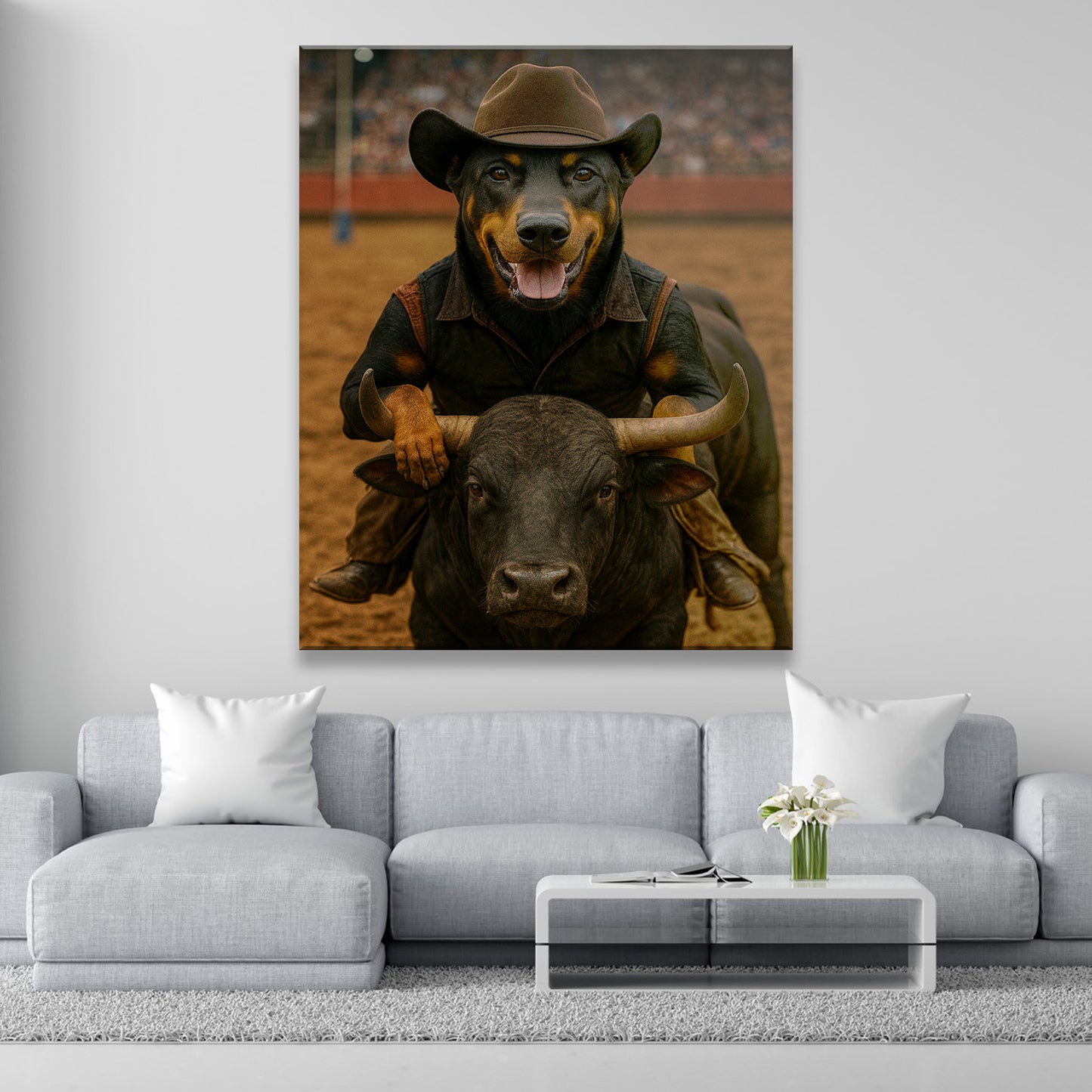 Custom Photo Bull Rider Cowboy Dog Canvas Gift For Dog Lovers