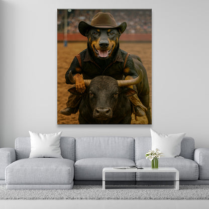 Custom Photo Bull Rider Cowboy Dog Canvas Gift For Dog Lovers