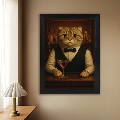 Personalized Cat Portrait Bartender Canvas Framed Wall Art