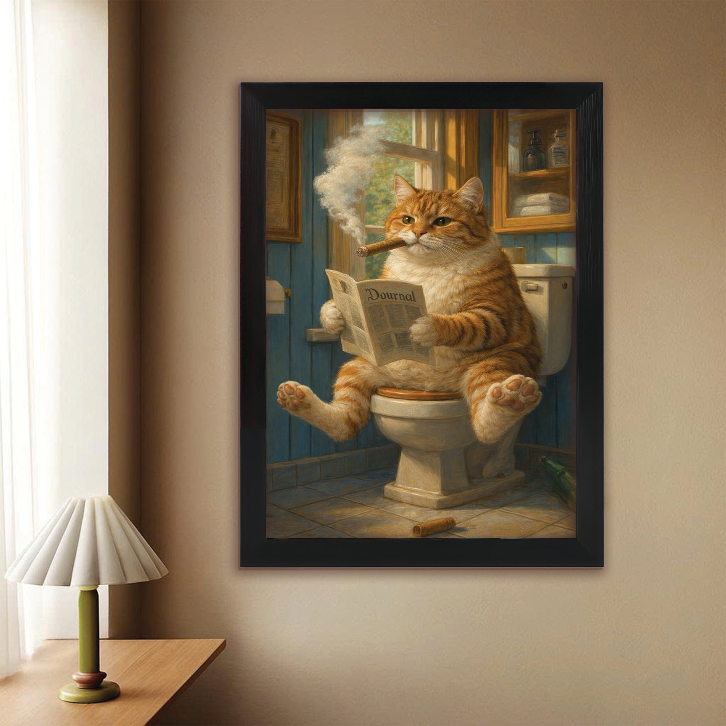 Custom Photo Cat Bathroom Style 12 Canvas Framed Wall Art Gift For Cat Lovers