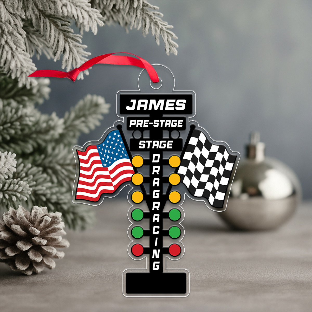 Custom Name Racer Racing Car Acrylic Ornament Christmas Gift