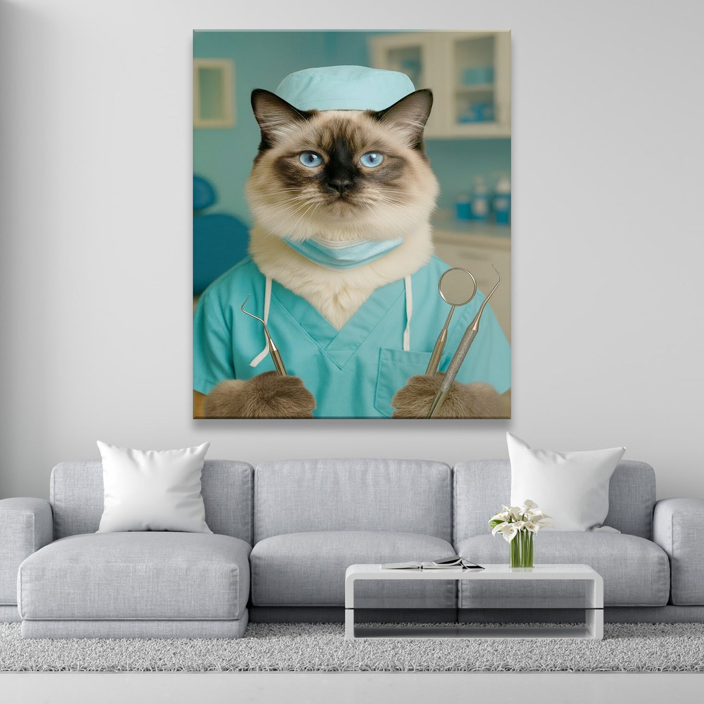 Custom Photo Dentist Cat Canvas Gift For Cat Lover