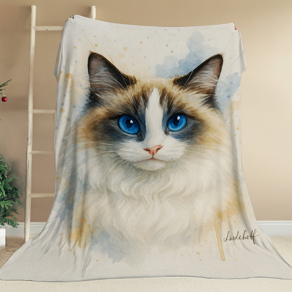 Custom Photo Cat Watercolor Artwork Blanket