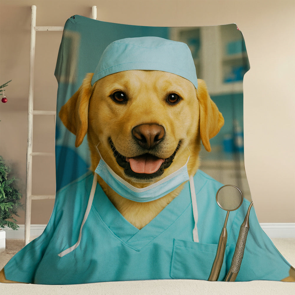 Custom Photo Dentist Dog BlanketGift For Dog Lover