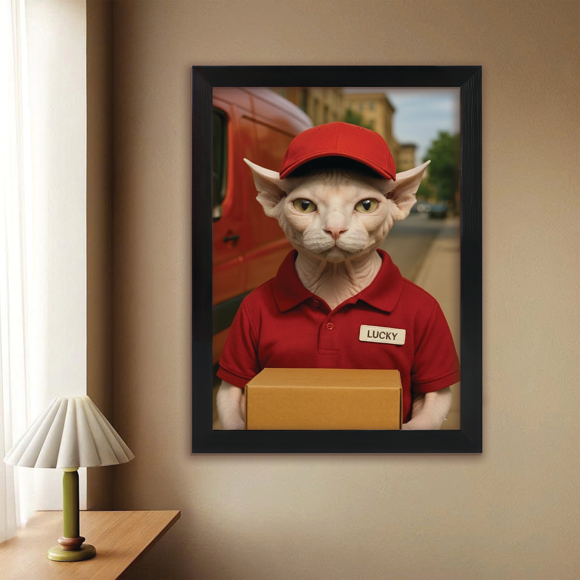 Custom Photo Courier Delivery Canvas Framed Wall Art Gift For Cat Lovers