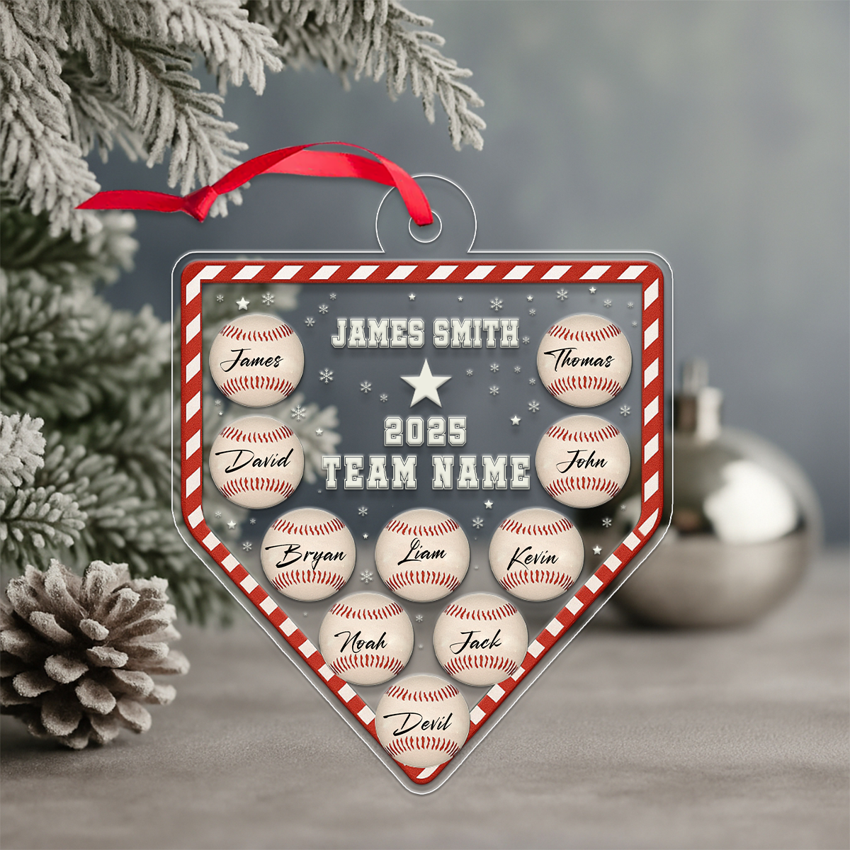 Custom Name Baseball Player Team Acrylic Ornament Christmas Gift