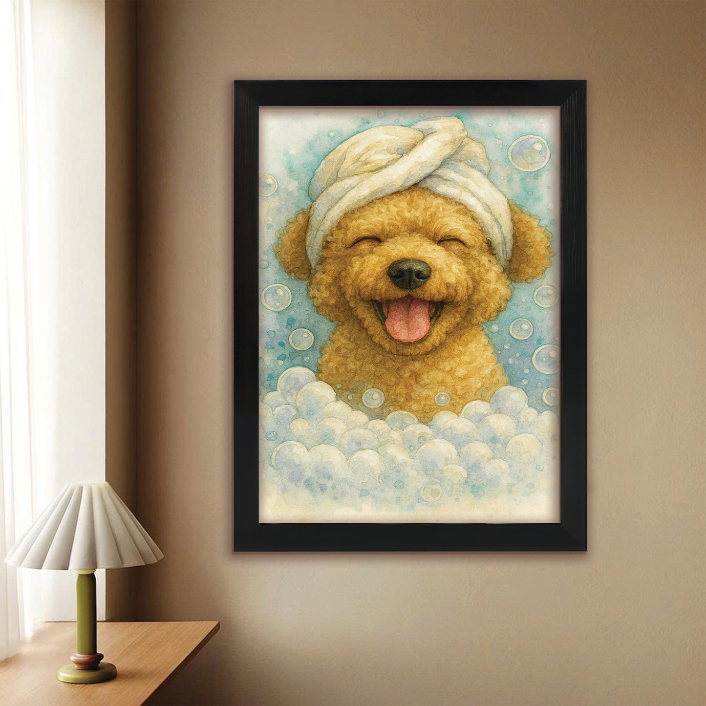 Custom Dog Potrait In Bathroom Canvas Framed Wall Art