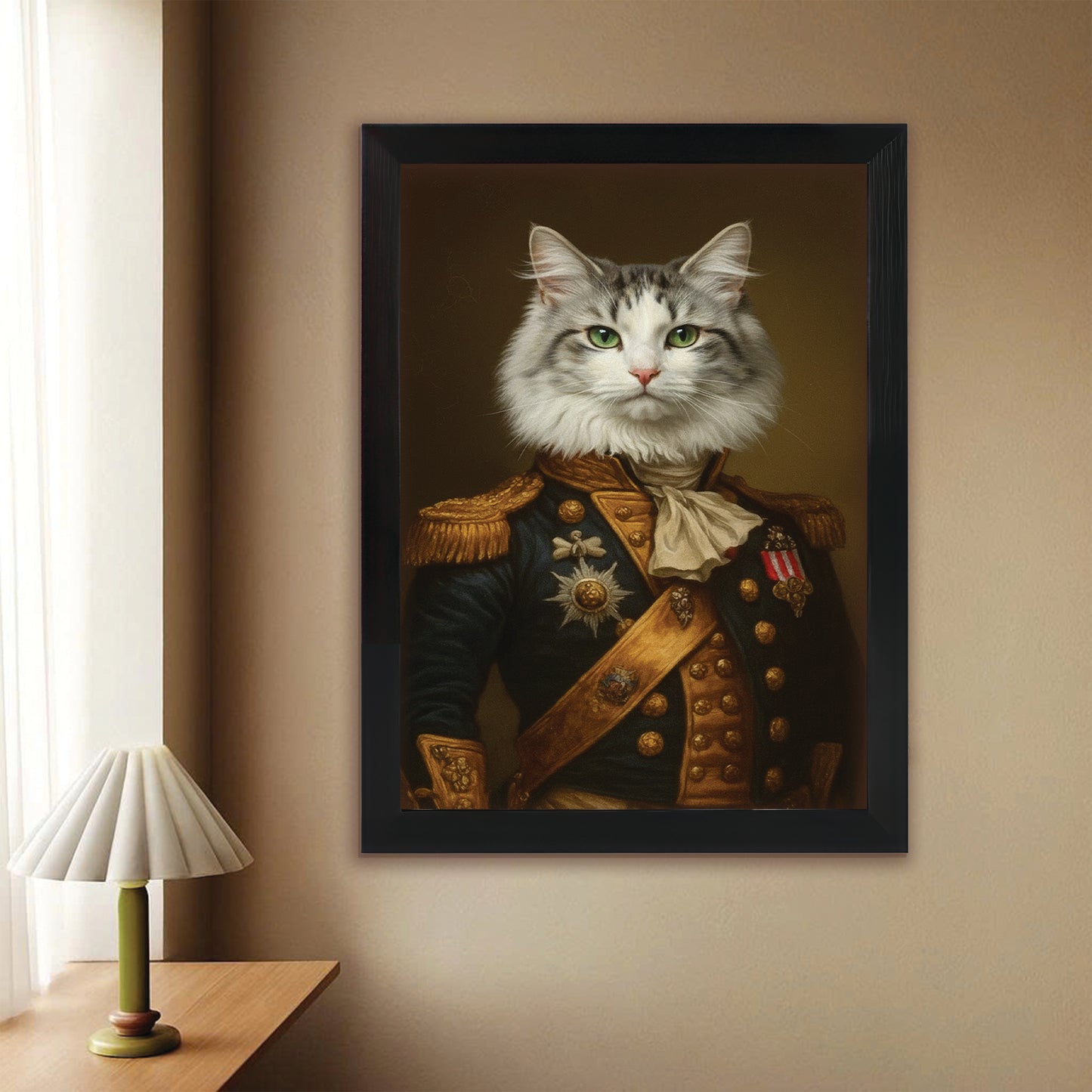 Custom Photo Cat Royal Style 02 Canvas Framed Wall Art Gift For Cat Lovers