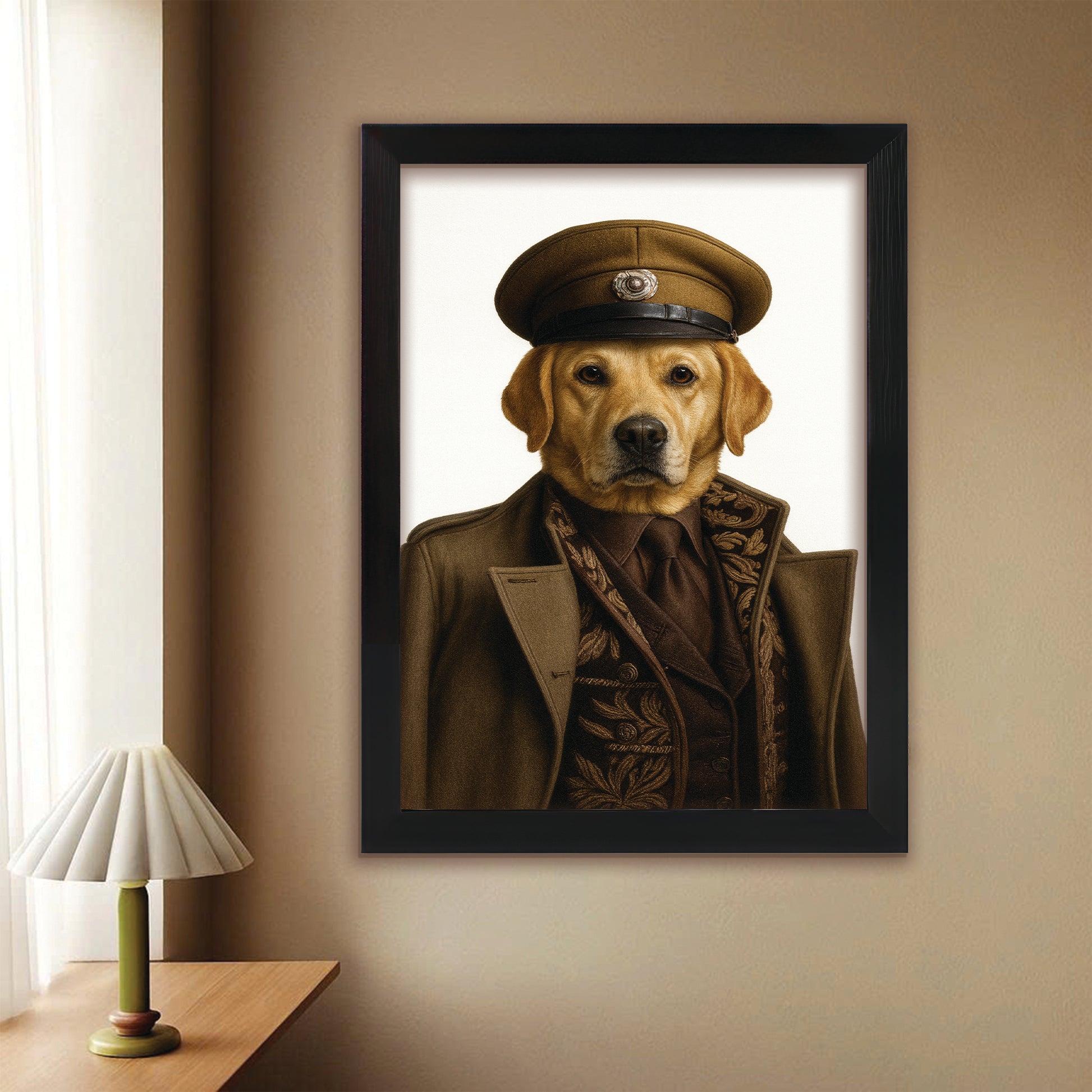 Custom Photo Captain Dog Canvas Framed Wall Art
