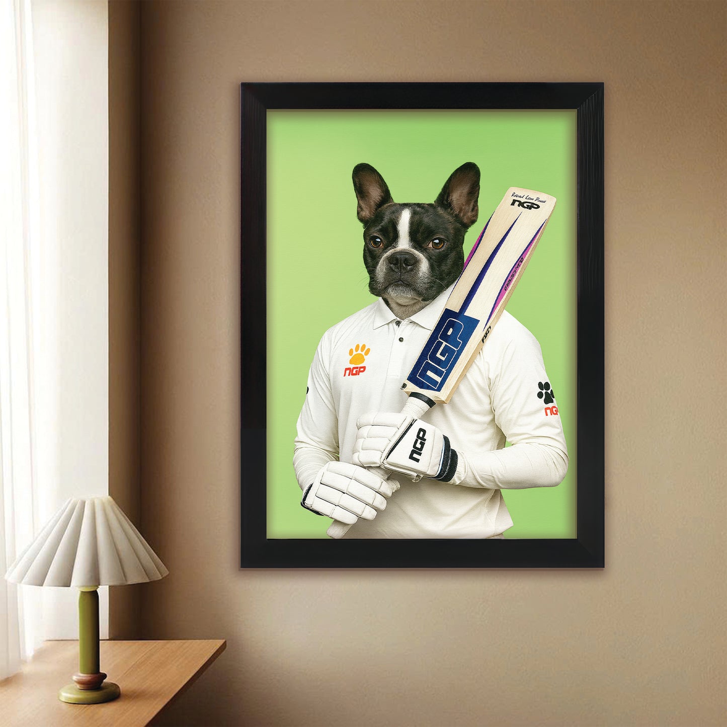 Custom Photo Cricketer Dog Canvas Framed Wall Art Gift For Dog Lovers