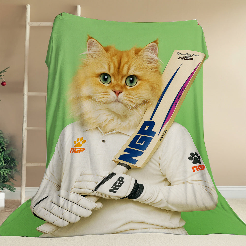 Custom Photo Cricketer Cat Blanket Gift For Cat Lovers