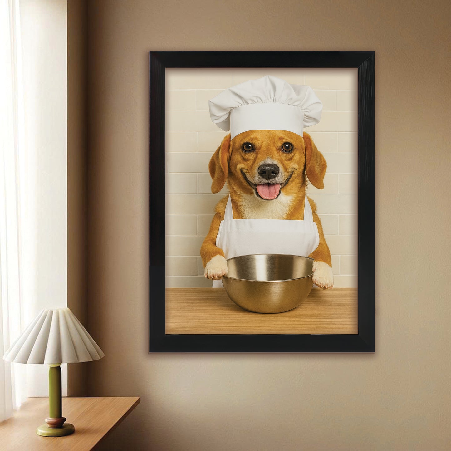Custom Photo Dog Chef Canvas Framed Wall Art Gift For Dog Lovers