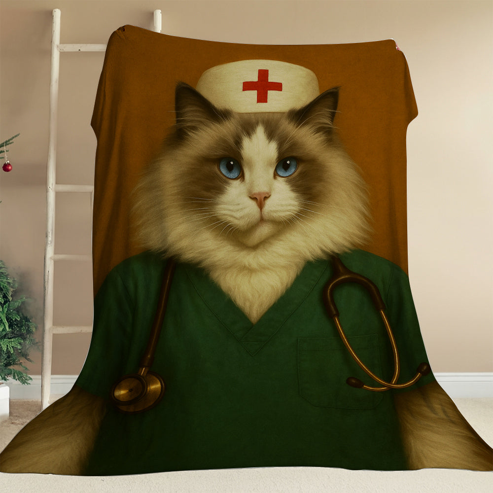 Custom Photo Nurse Cat Blanket Gift For Cat Lovers