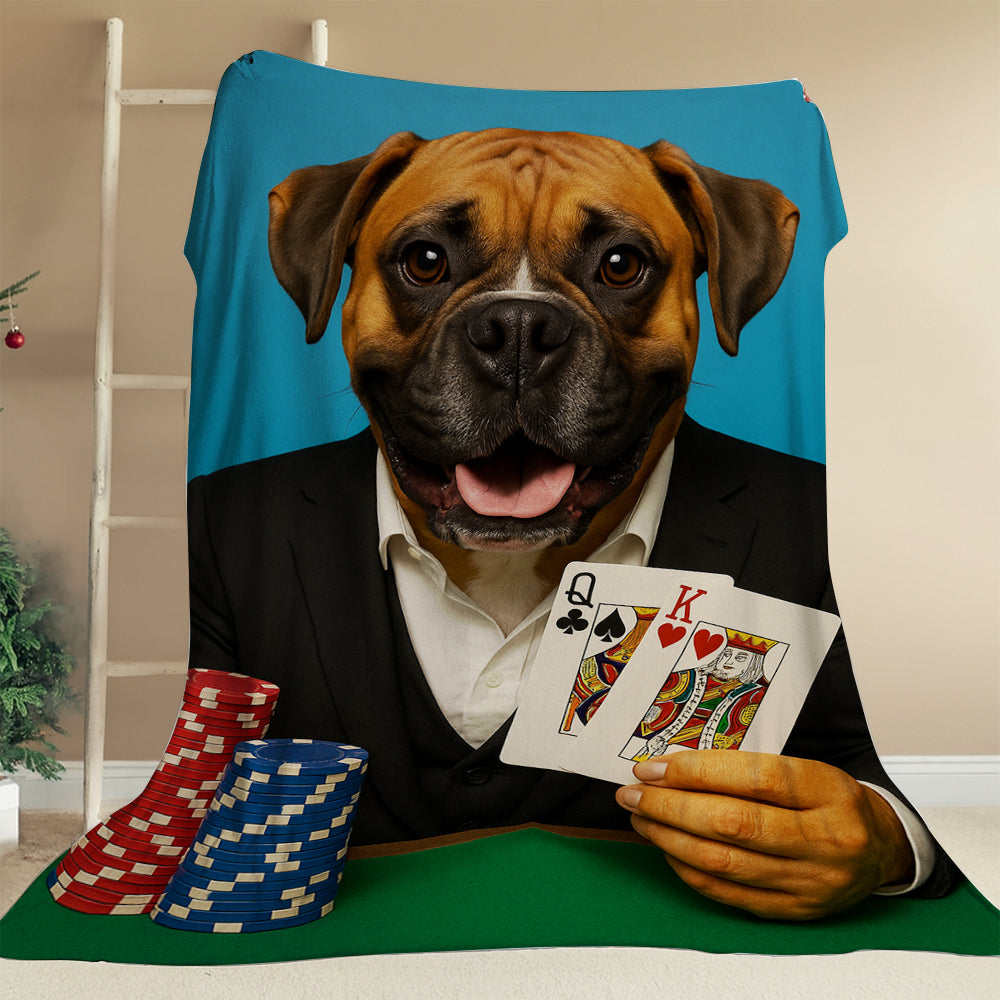 Custom Photo Poker Player Dog BlanketGift For Dog Lovers