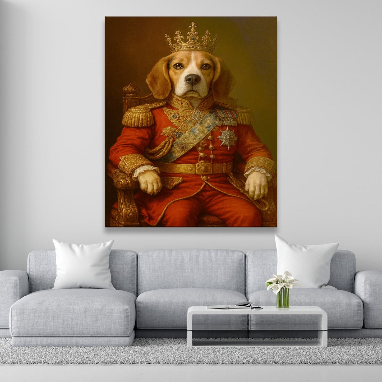Custom Photo King Dog With Crown Royal Canvas Gift For Dog Lovers