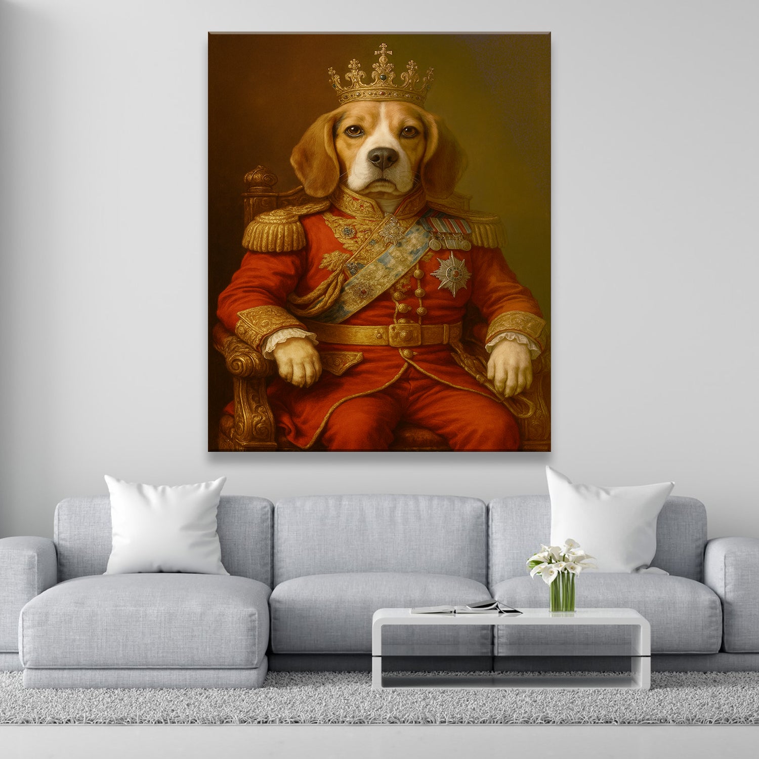 Custom Photo King Dog With Crown Royal Canvas Gift For Dog Lovers