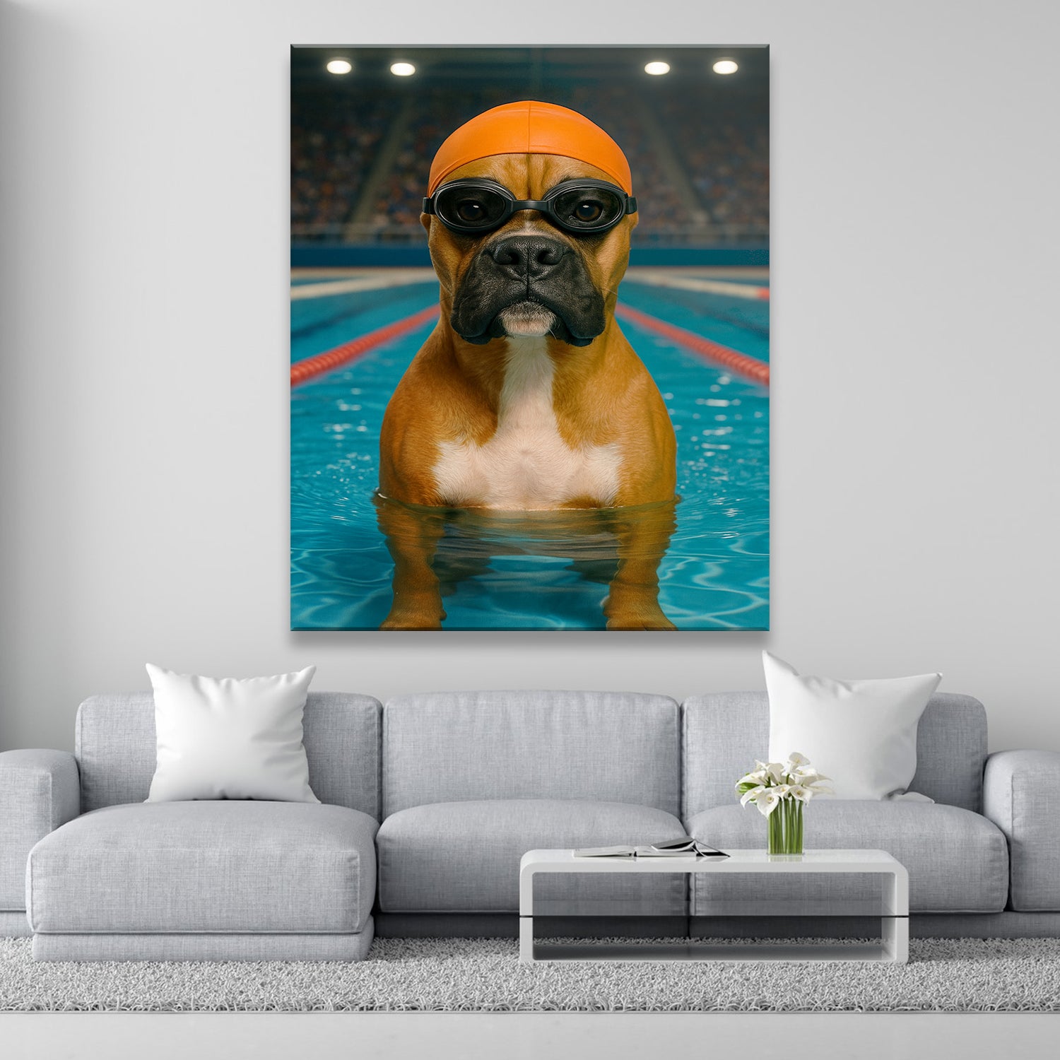 Custom Photo Swimmer  2 Dog Canvas Gift For Dog Lovers