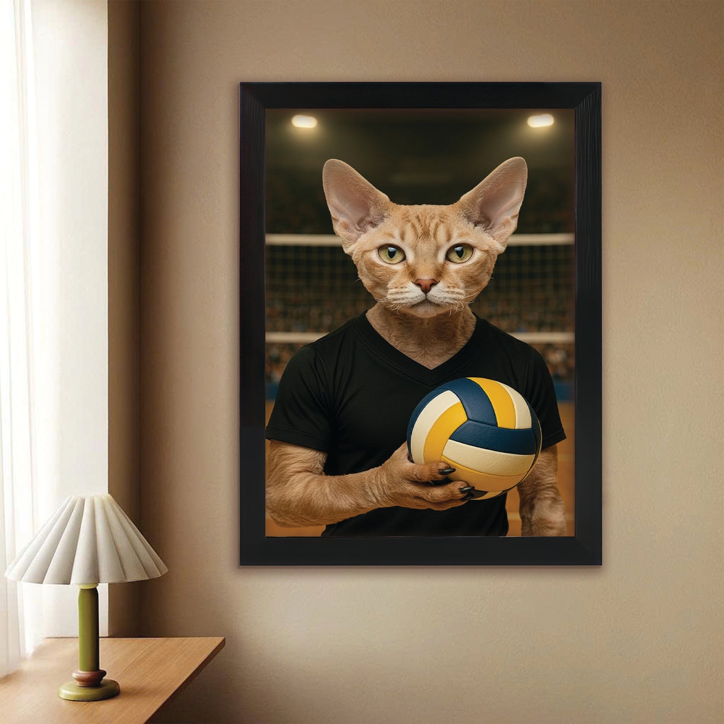 Custom Photo Volleyball Player Cat Canvas Framed Wall Art Gift For Cat Lovers