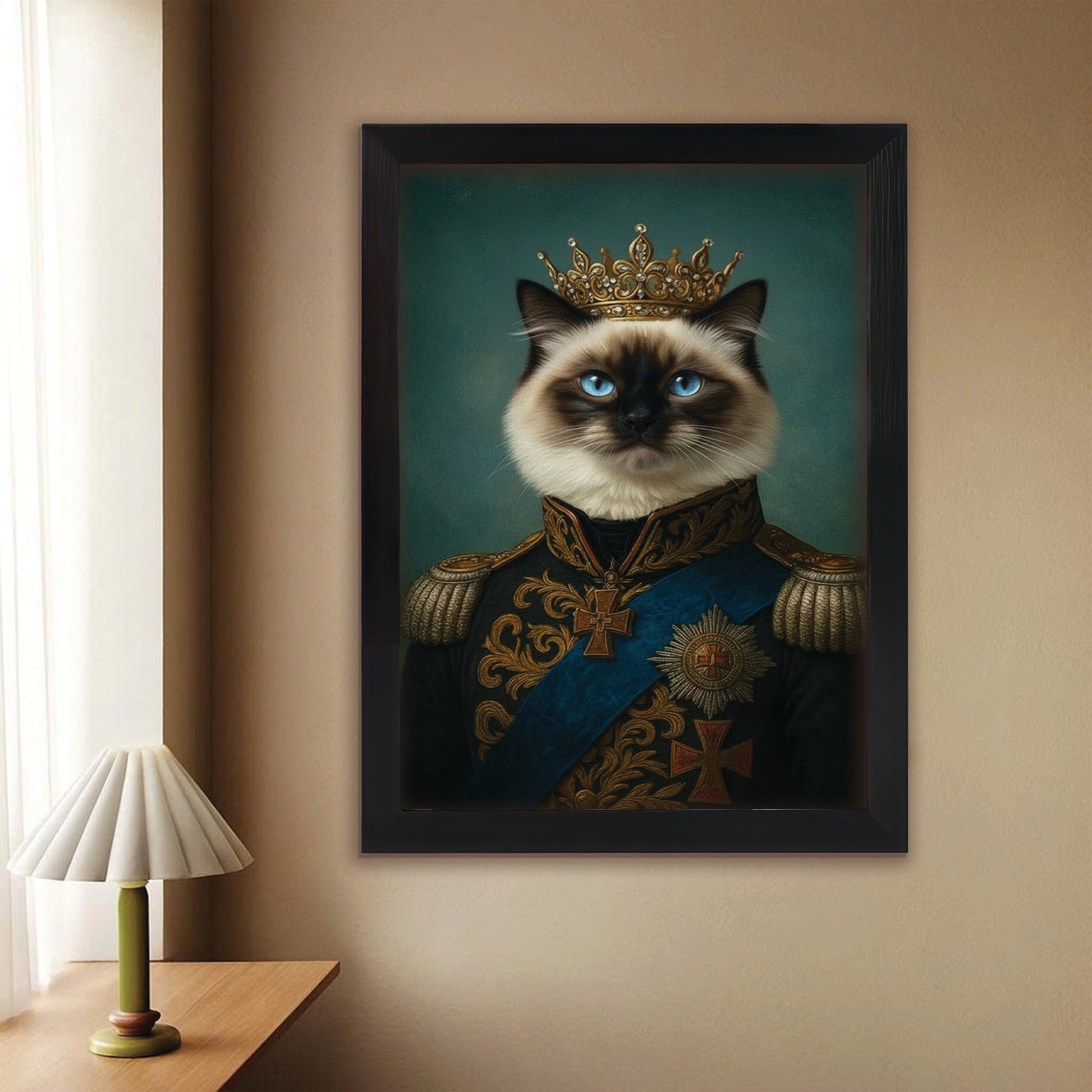 Custom Photo Royal Cat Canvas Framed Wall Art Gift For Cat Lovers