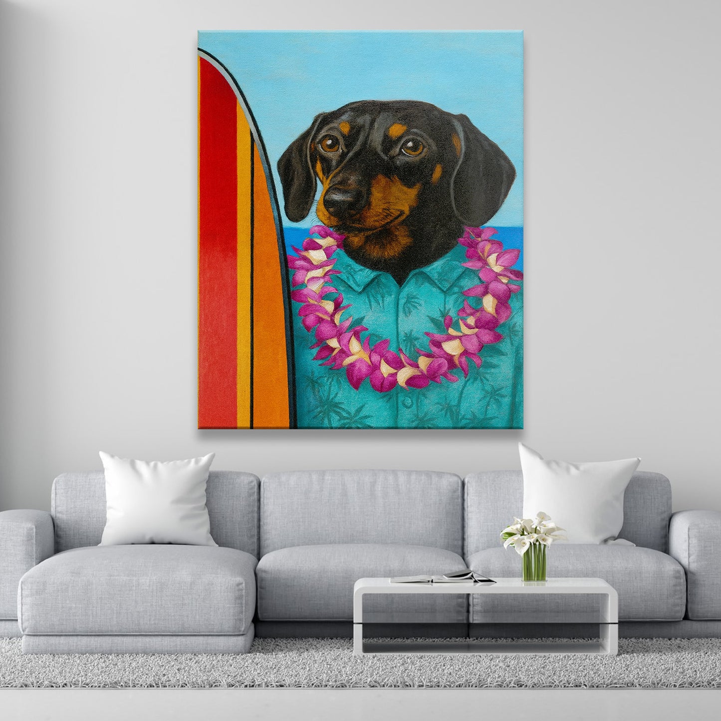 Custom Photo Surfer Dog Canvas Gift For Dog Lovers