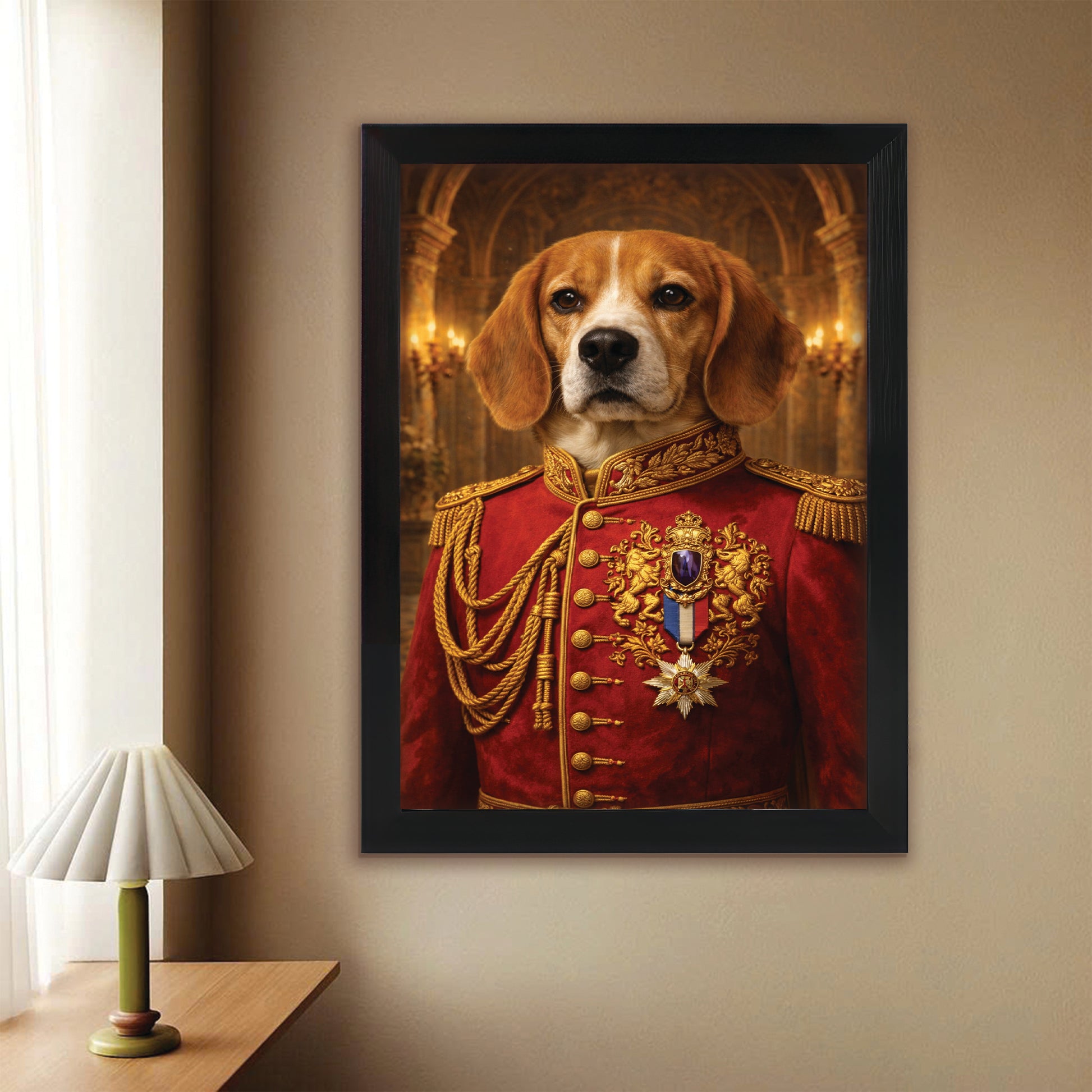 Custom Photo Royal King Dog Style 02 Canvas Framed Wall Art Gift For Dog Lovers