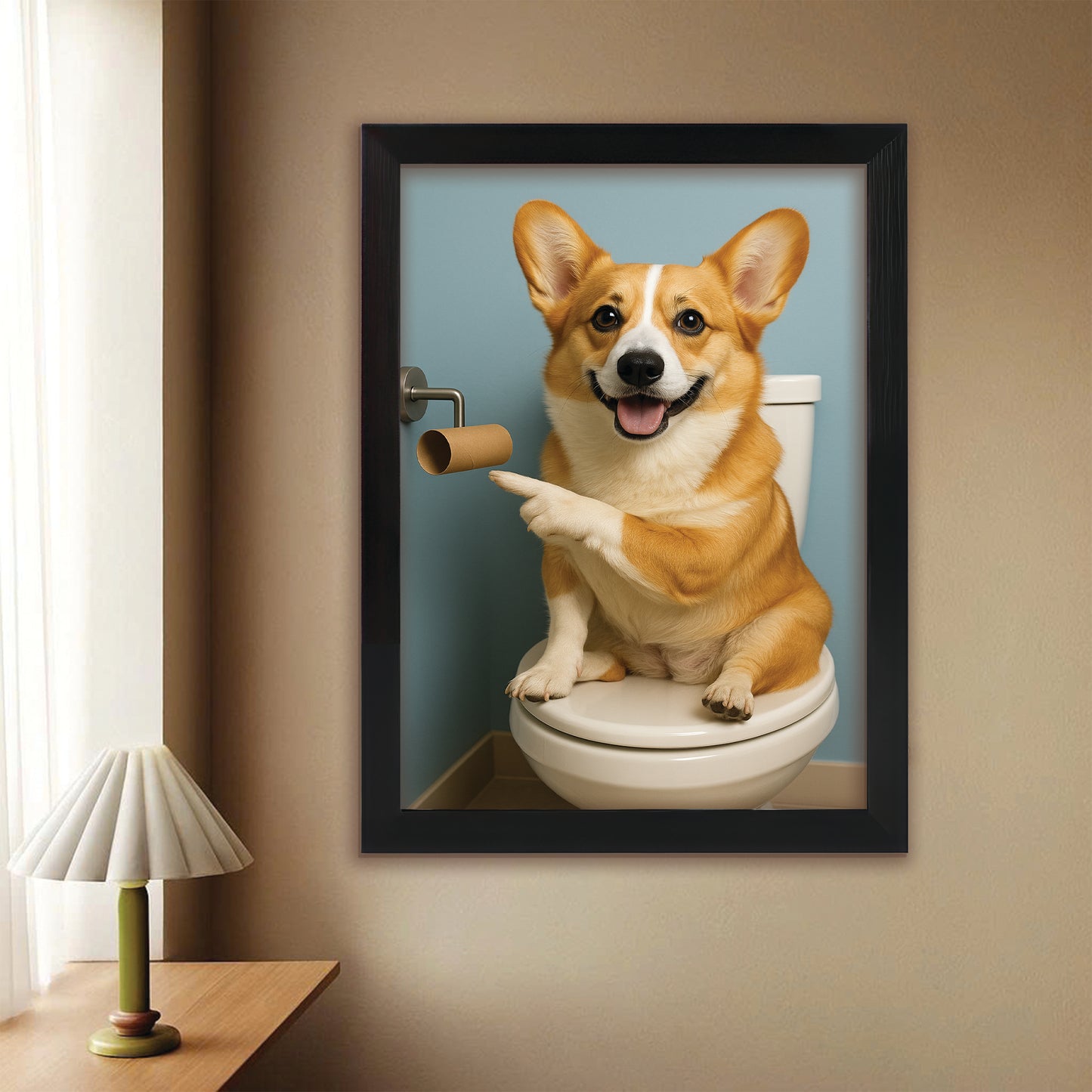 Custom Photo Dog Bathroom Style 33 Canvas Framed Wall Art Gift For Dog Lovers
