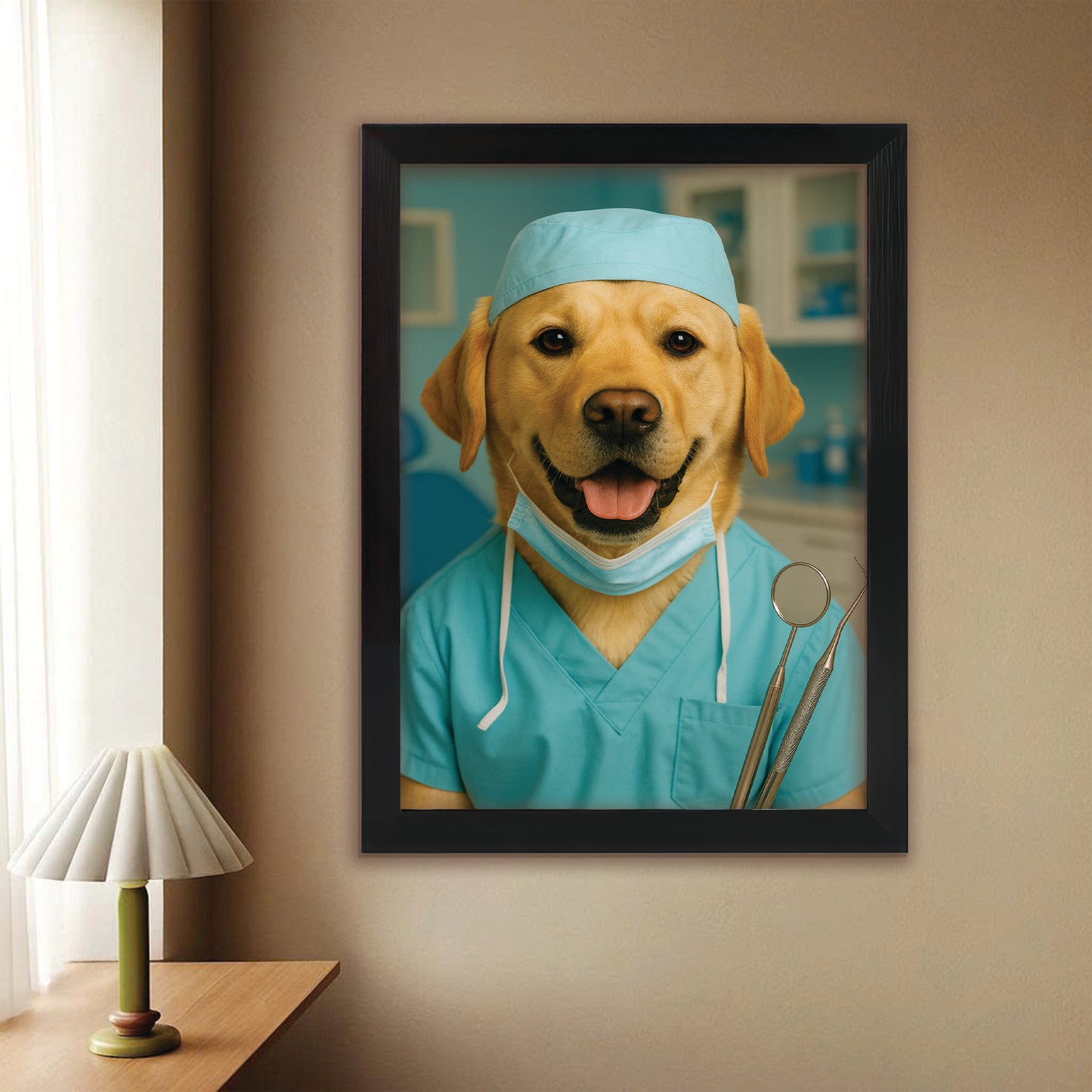 Custom Photo Dentist Dog Canvas Framed Wall Art Gift For Dog Lover