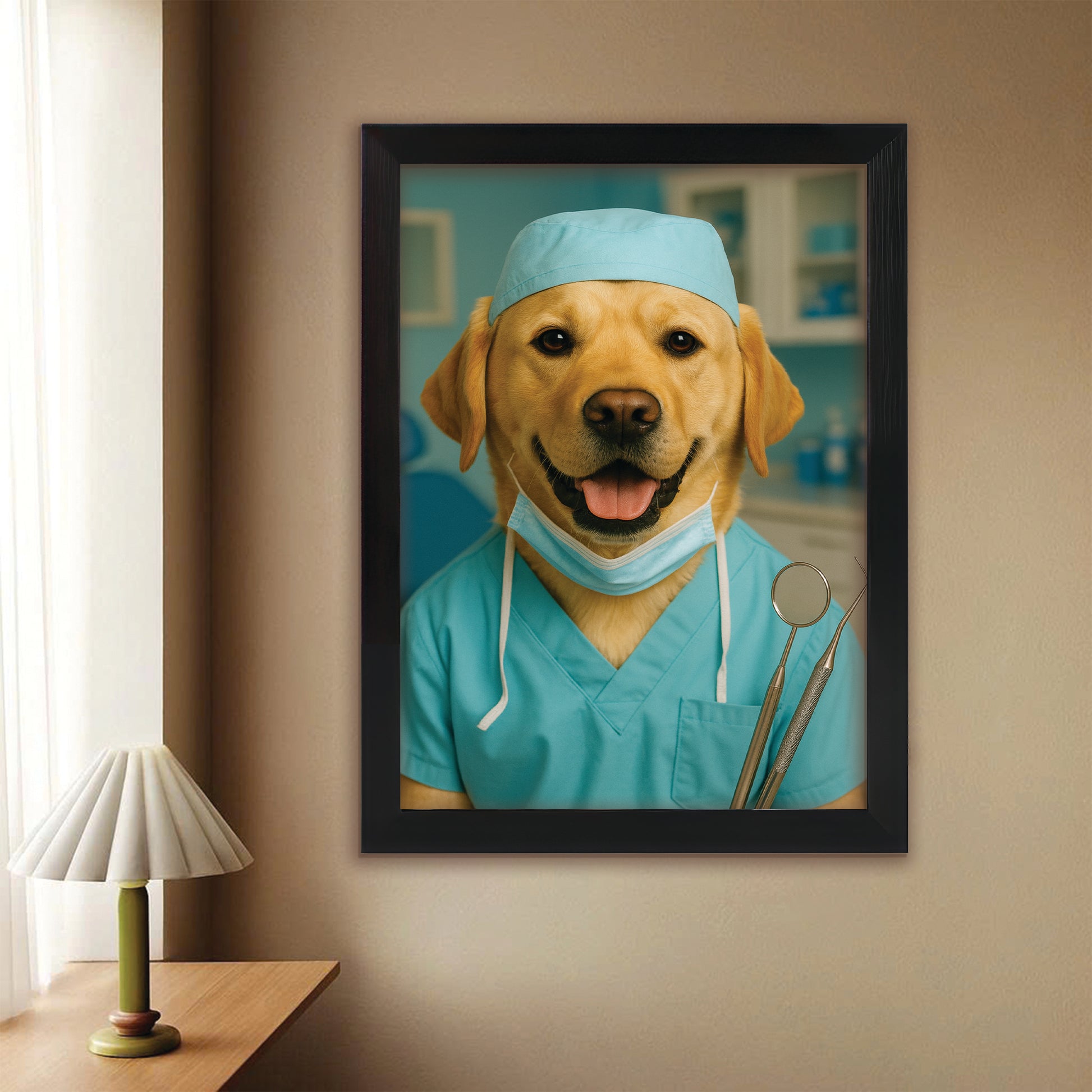 Custom Photo Dentist Dog Canvas Framed Wall Art Gift For Dog Lover