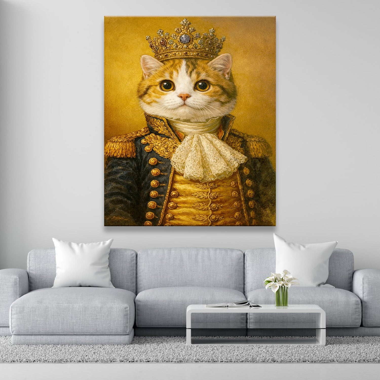 Custom Photo Cat King Royal Canvas Gift For Cat Lovers
