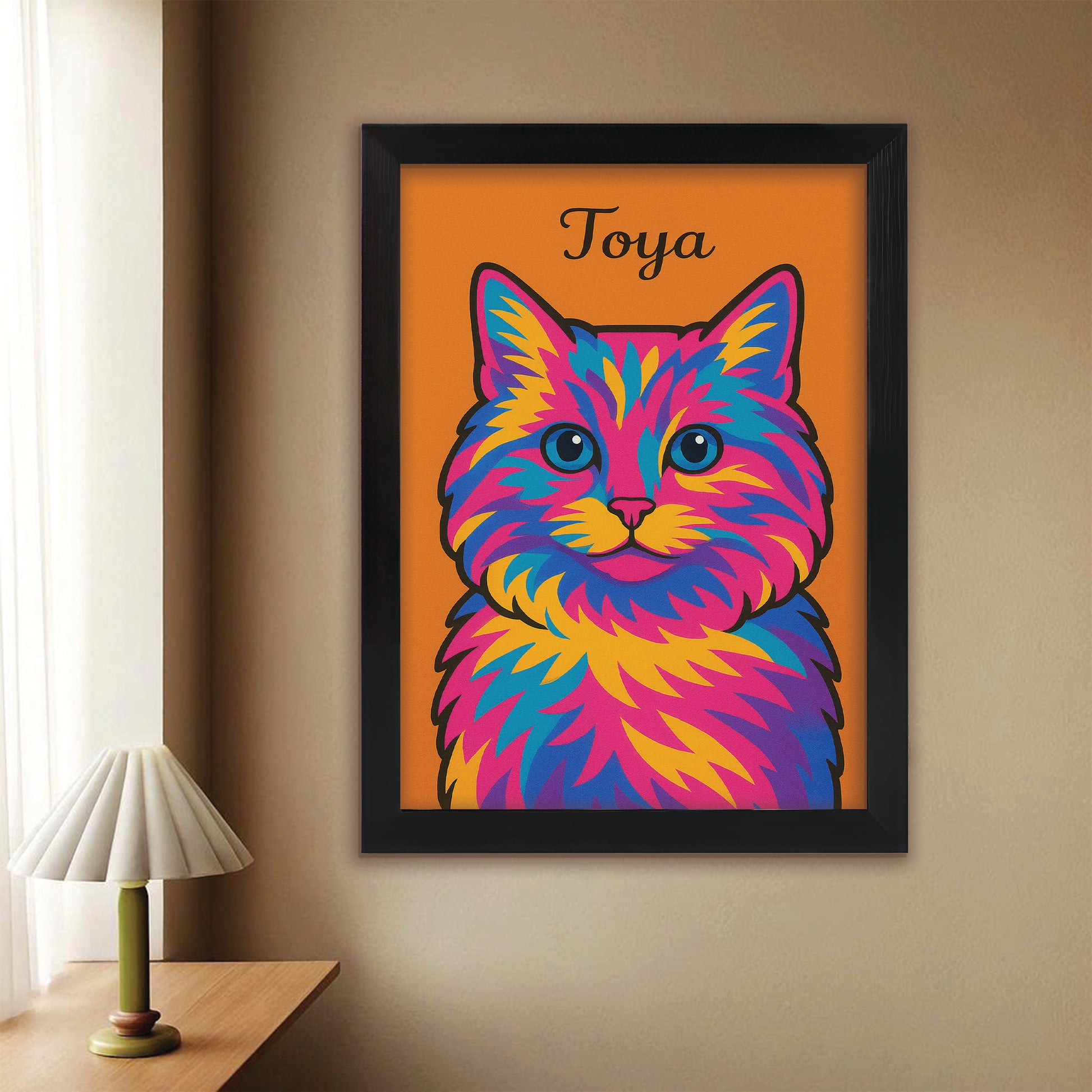 Custom Photo Minimalist Cat Canvas Framed Wall Art Gift For Cat Lovers