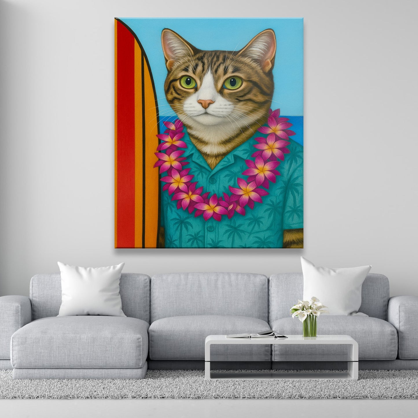 Custom Photo Surfer Cat Canvas Gift For Cat Lovers