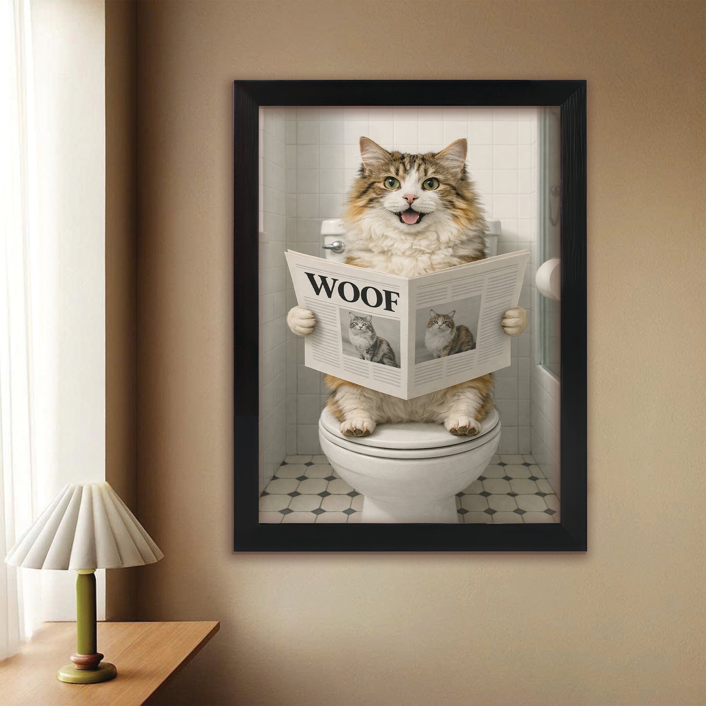 Custom Photo Cat Bathroom Style 6 Canvas Framed Wall Art Gift For Cat Lovers