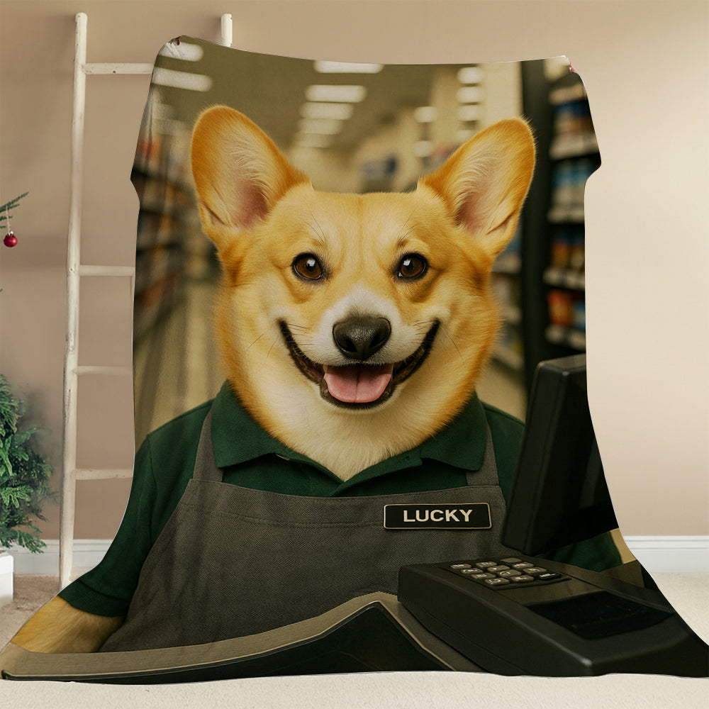 Custom Photo Cashier Dog BlanketGift For Dog Lovers