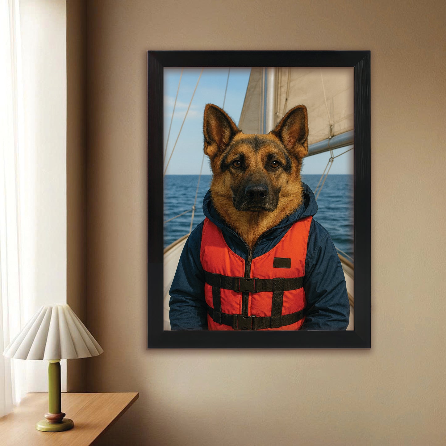 Custom Photo Sailor Dog Canvas Framed Wall Art Gift For Dog Lovers