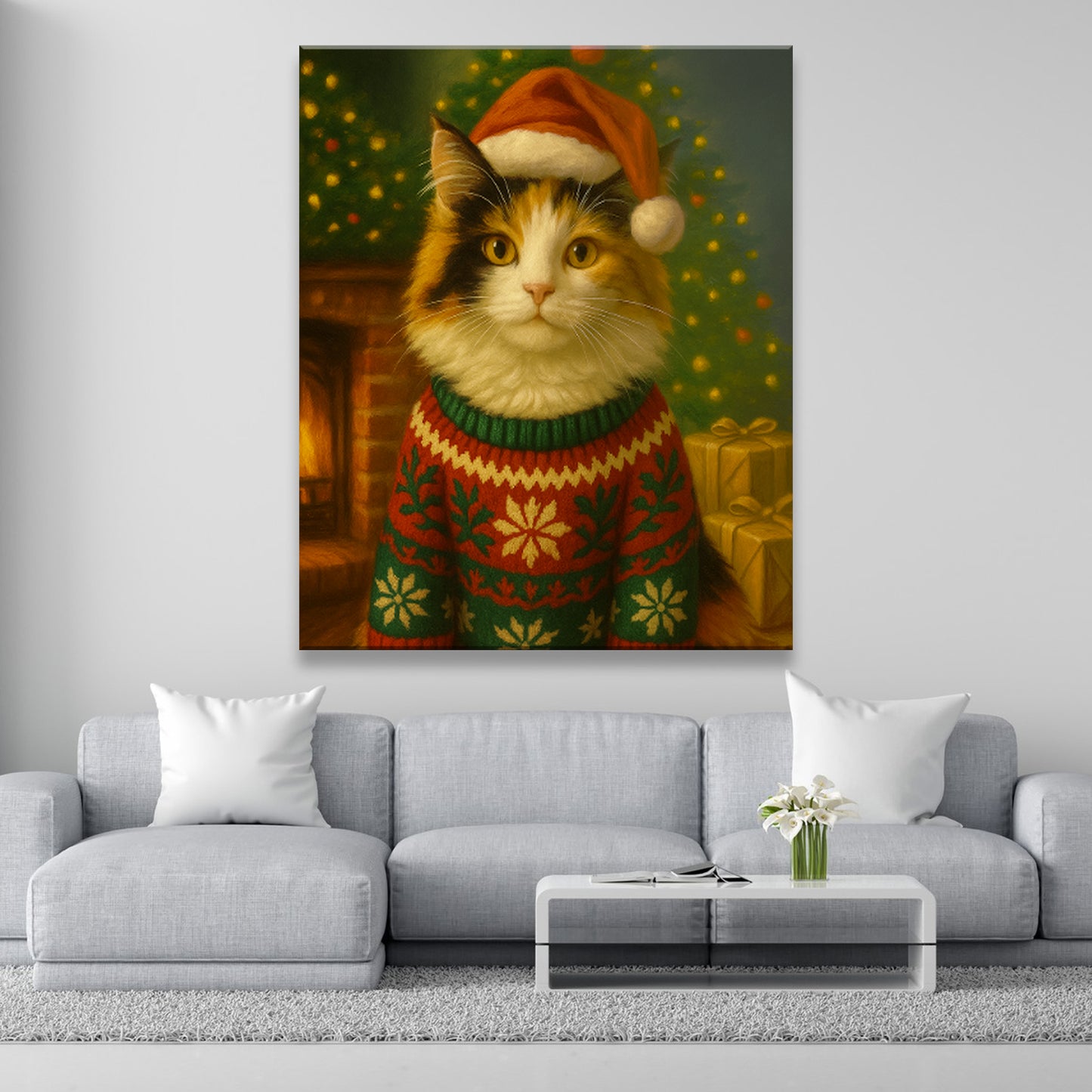 Custom Photo Cat Christmas Oufit Canvas