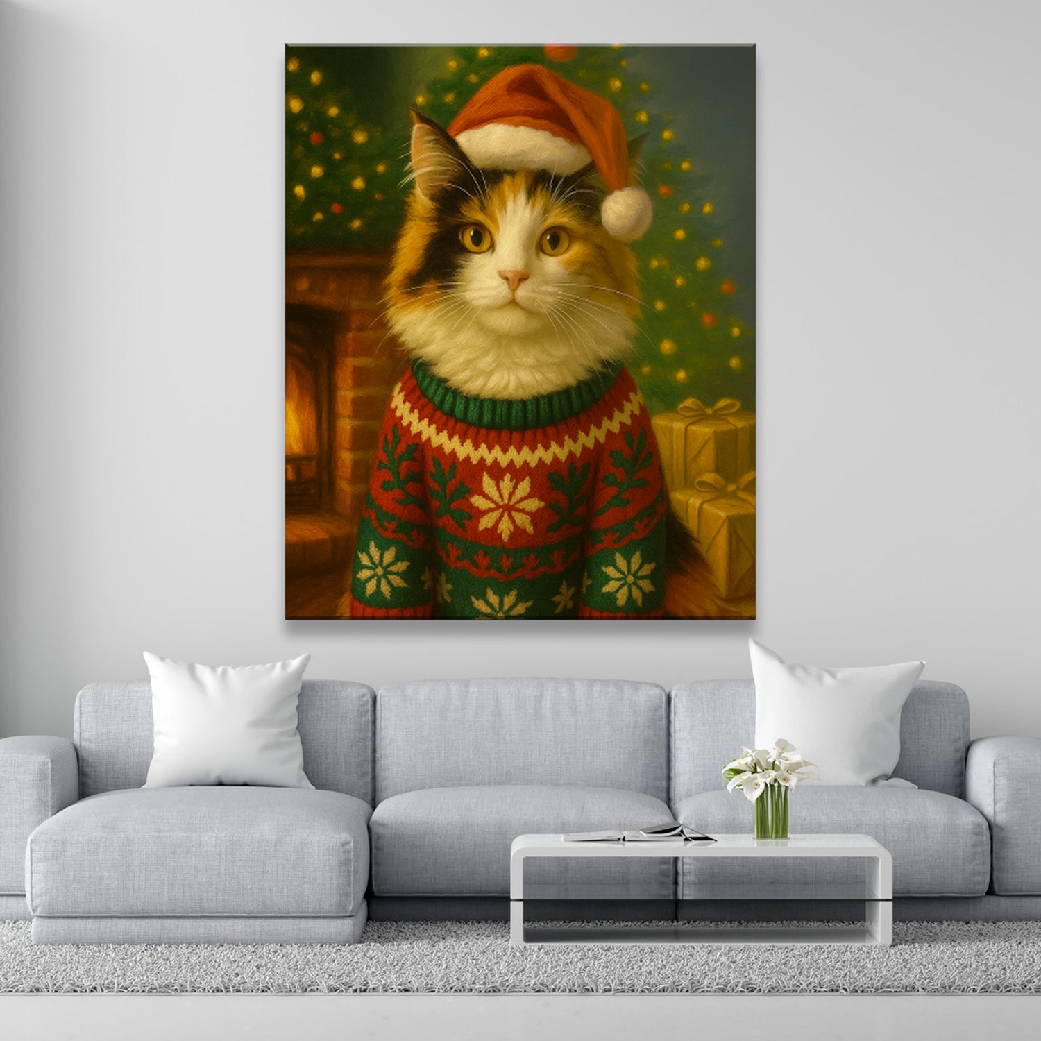 Custom Photo Cat Christmas Oufit Canvas