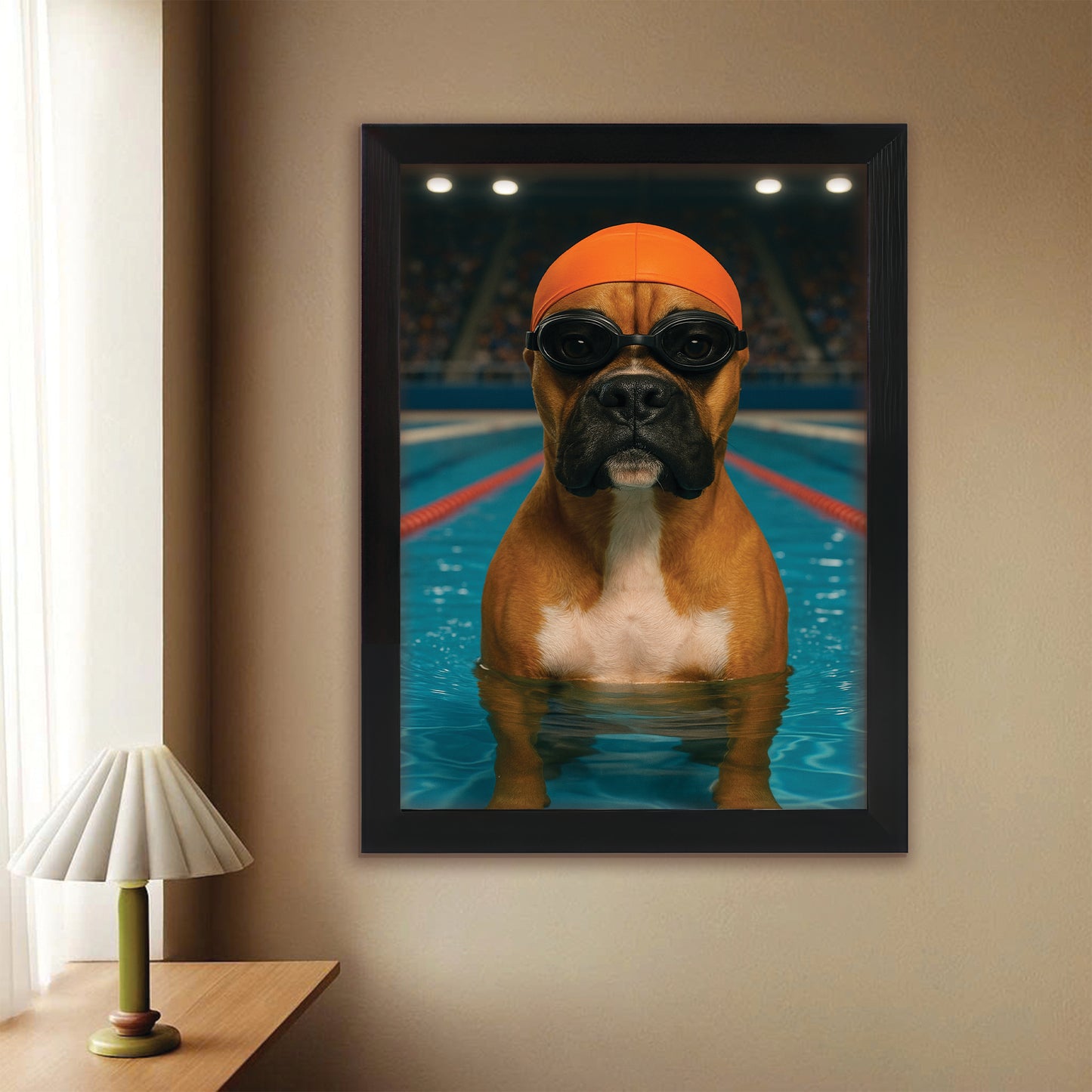 Custom Photo Swimmer  2 Dog Canvas Framed Wall Art Gift For Dog Lovers