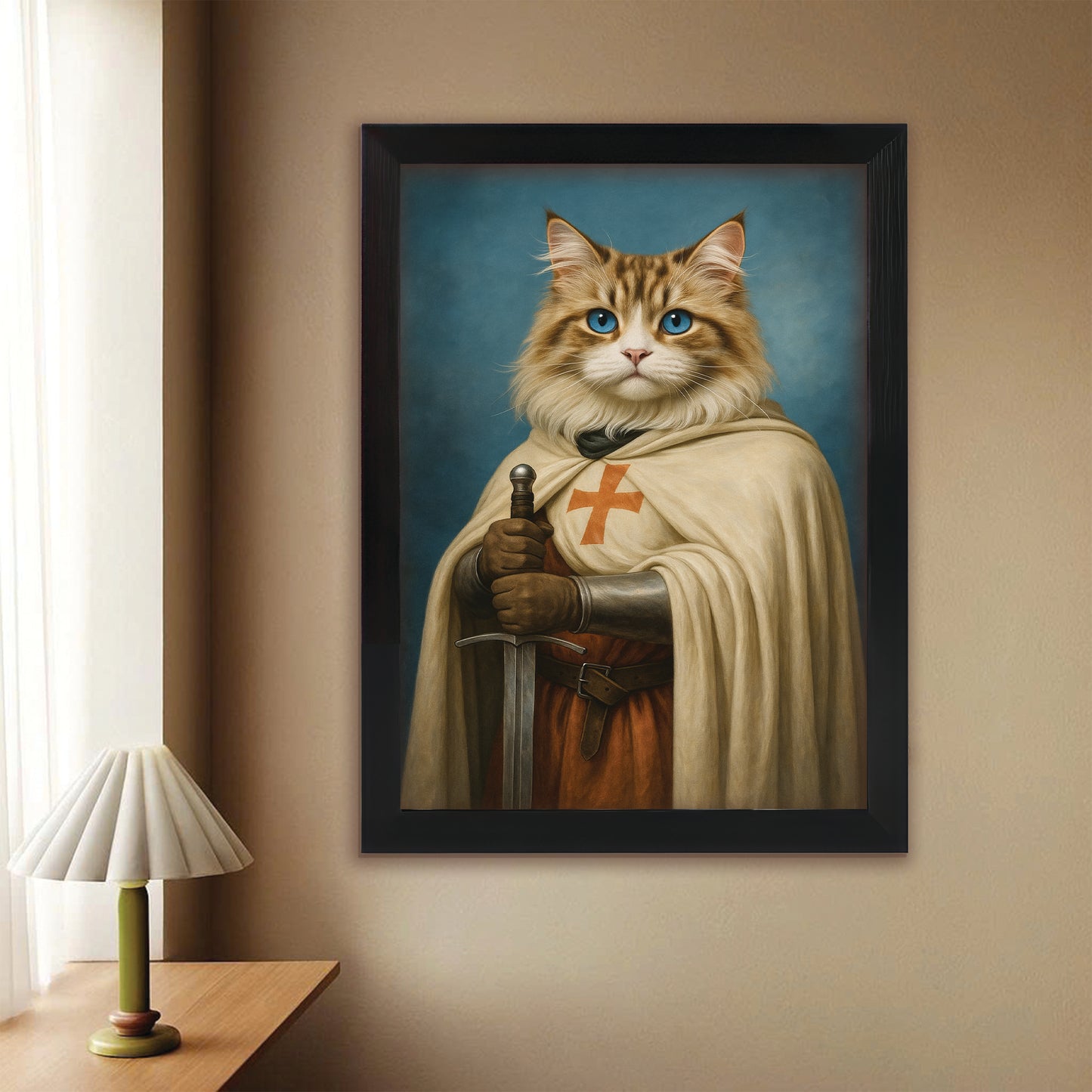 Custom Photo Priest Cat Canvas Framed Wall Art Gift For Cat Lovers
