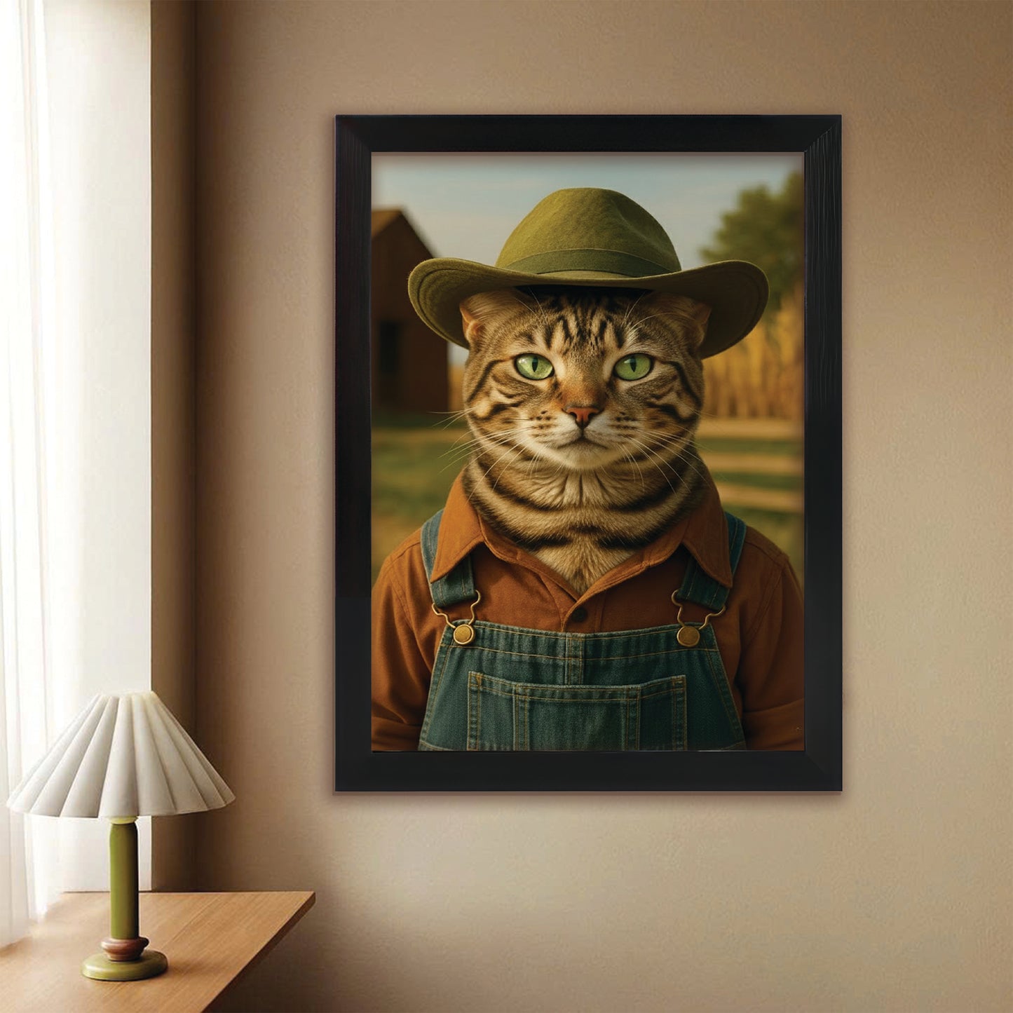 Custom Photo Farmer Farmhouse Cat Canvas Framed Wall Art 